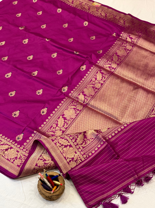Saree Katan Silk with banarasi aanchal & Border with meenedar Booti Design