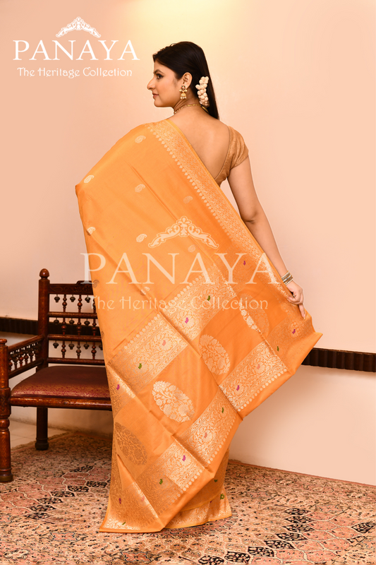 Saree Kora Cotton Silk With Banarasi aanchal & Border with Meenedar Booti