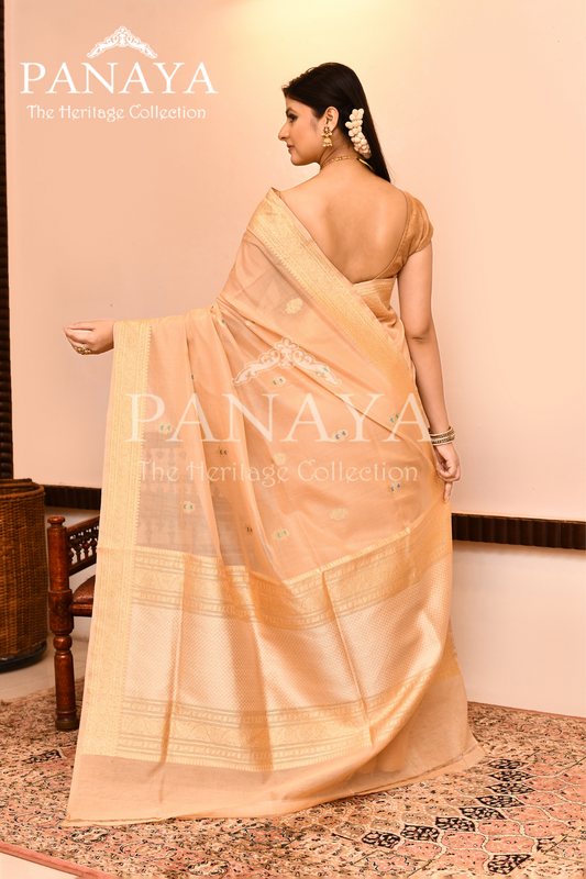 Saree Kora Cotton Silk With Banarasi aanchal & Border with Meenedar Booti