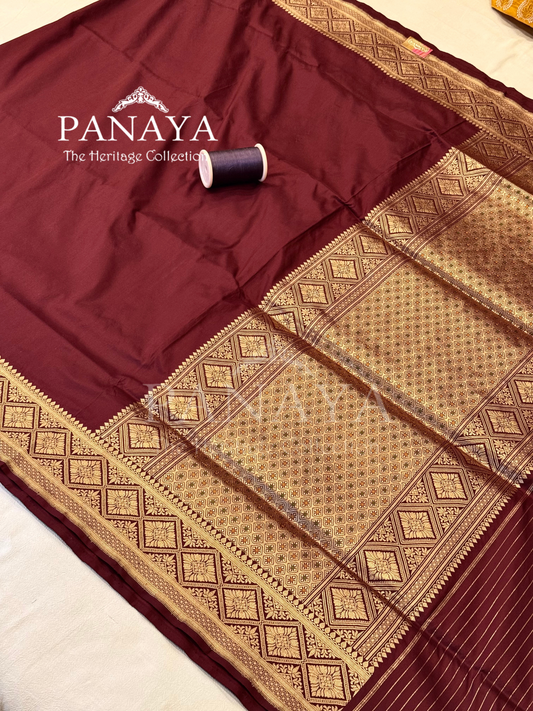 Saree Katan Silk Plain Saree with Banarasi Aanchal, Border