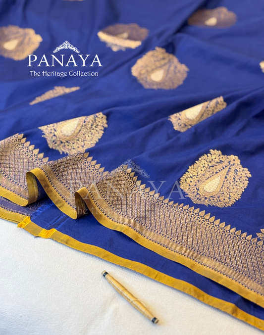 Saree Katan Silk Banarasi Aanchal Border with Gold & Silver Zari Antique Boota Design