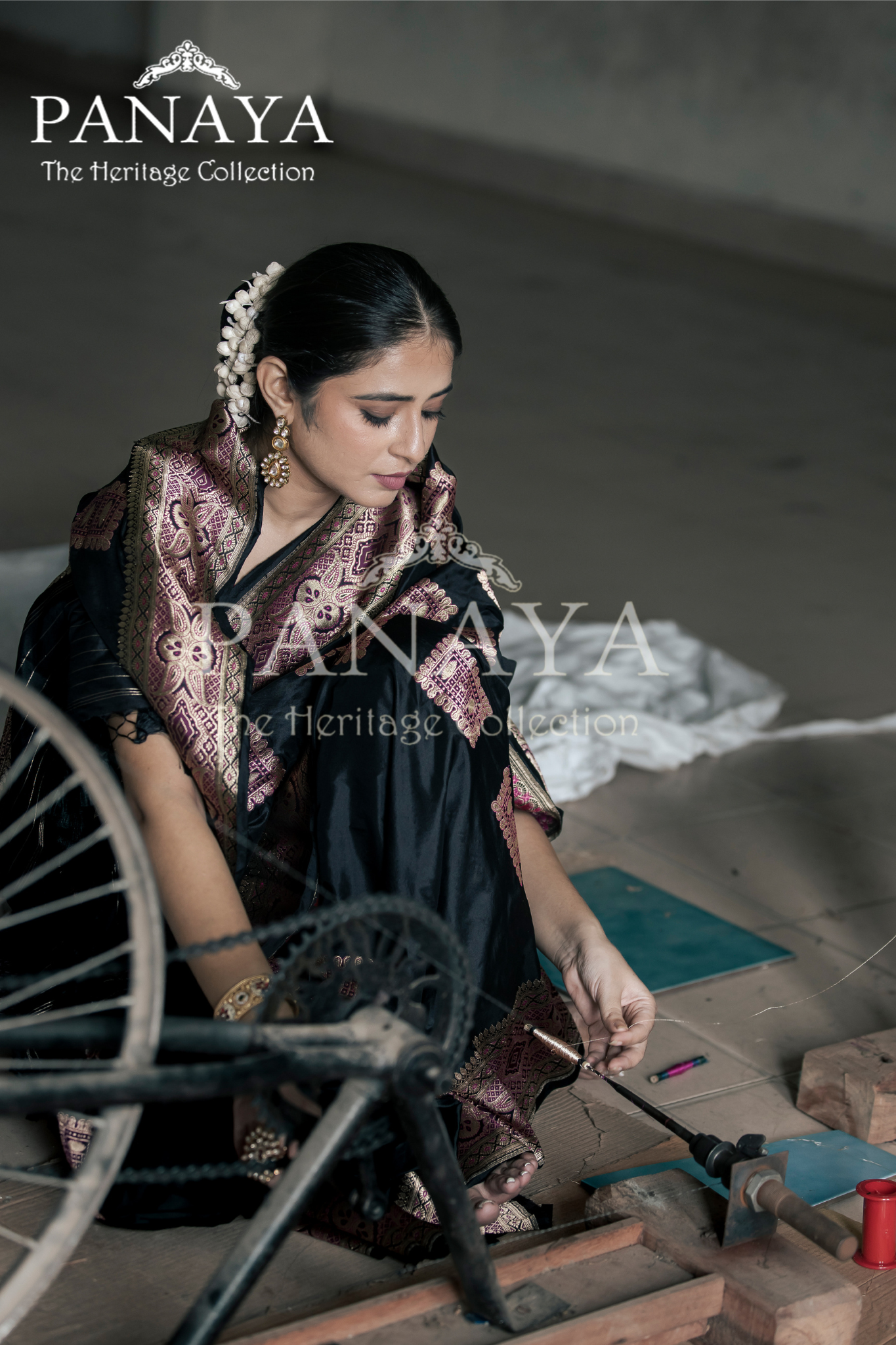 Handloom Katan Silk With Square Heritage Buta Zari Resham Meenakari Work