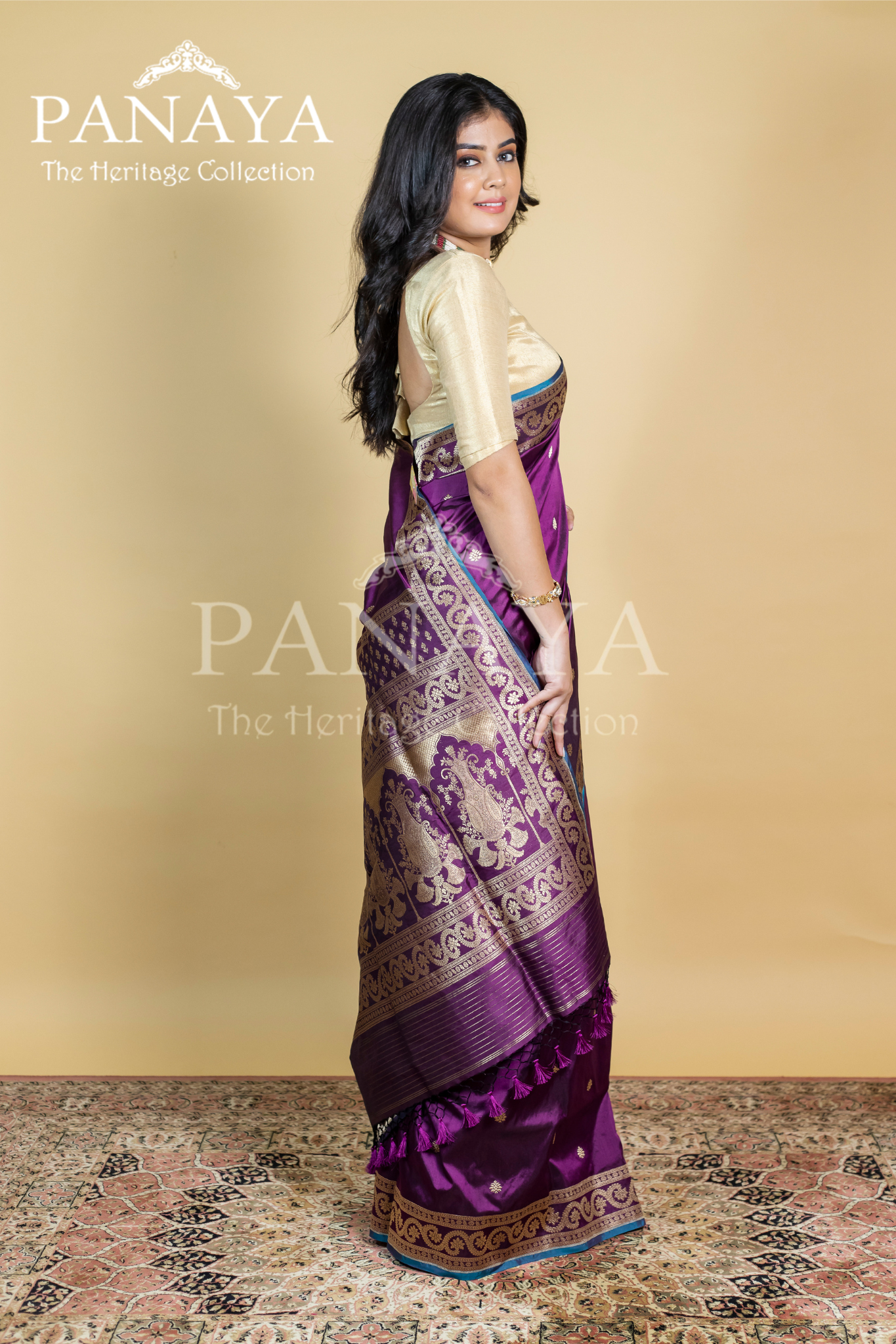 Handloom, Katan Silk With Darbar Anchal, Zari Gold Work Border