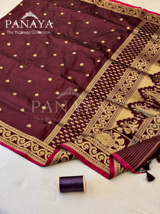 Saree Premium Handloom katan silk  with darbar anchal and zari gold border design
