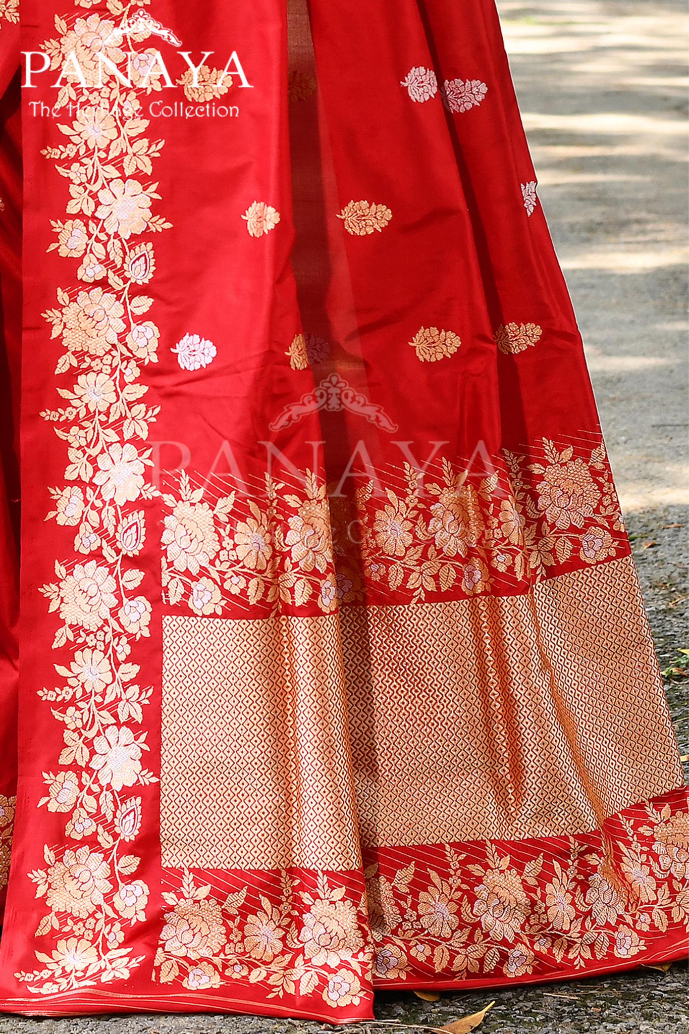 Saree Katan Silk Handwoven with Banrasi Aanchal & Border with Gold & Silver Booti