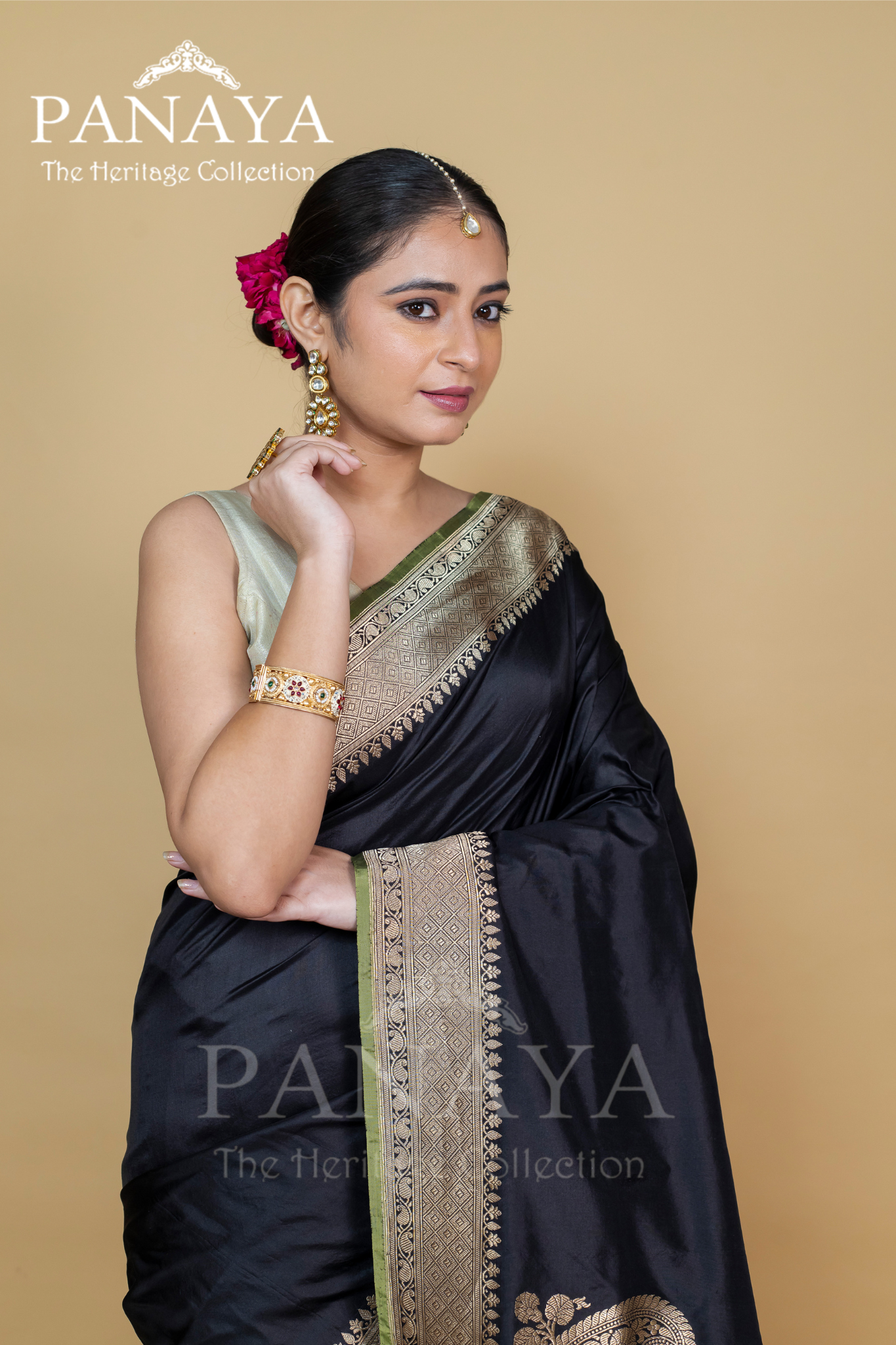 Handloom Katan Silk With Kuniya Banarasi Border Anchal