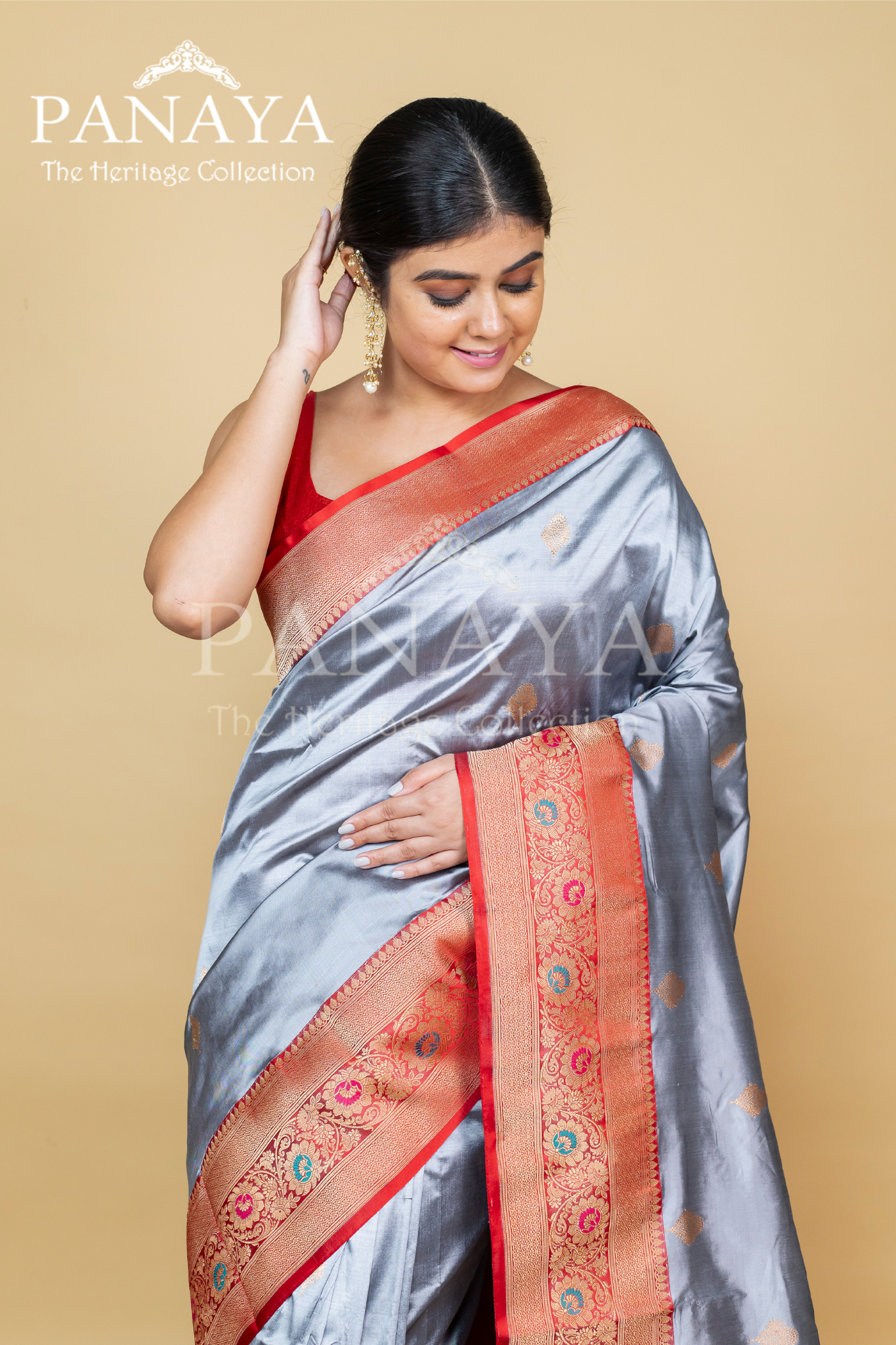 Meenakari Butti With Meenakari Red Banarsi Anchal And Border
