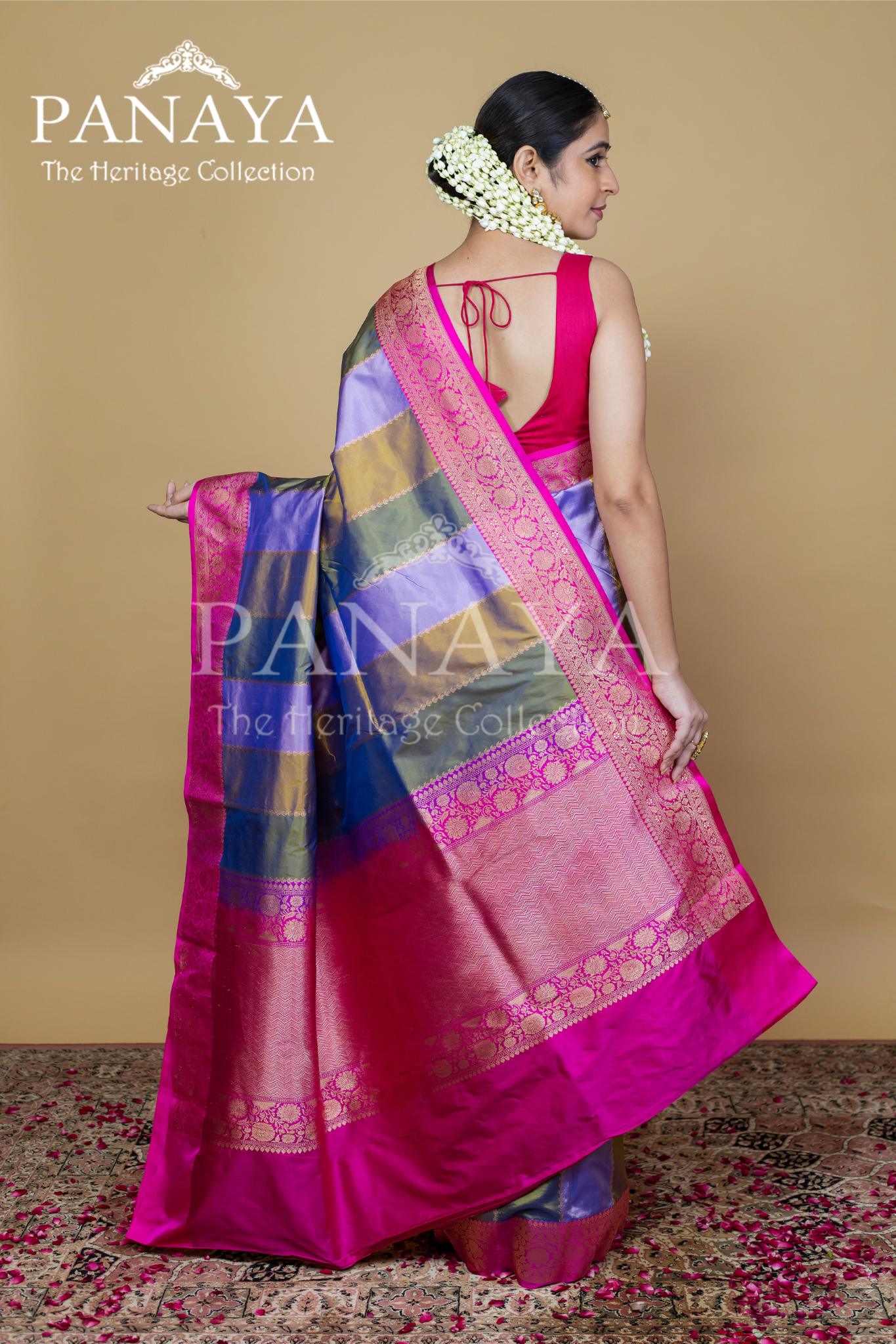 Rangkat Saree With Contrast Banarsi Border And Anchal