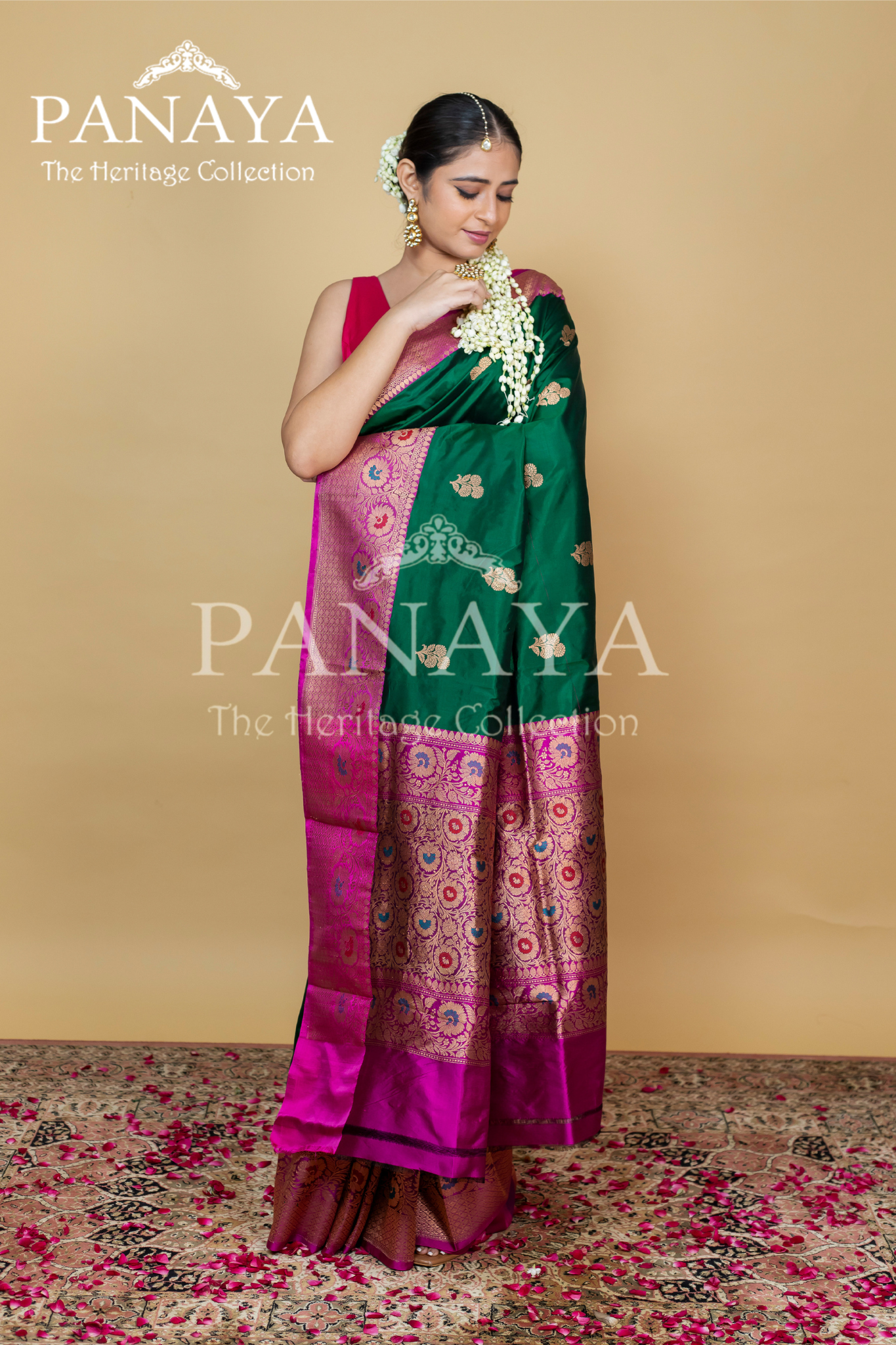 Buti Work With Meenakari Anchal And Border With Contrast Pink Color