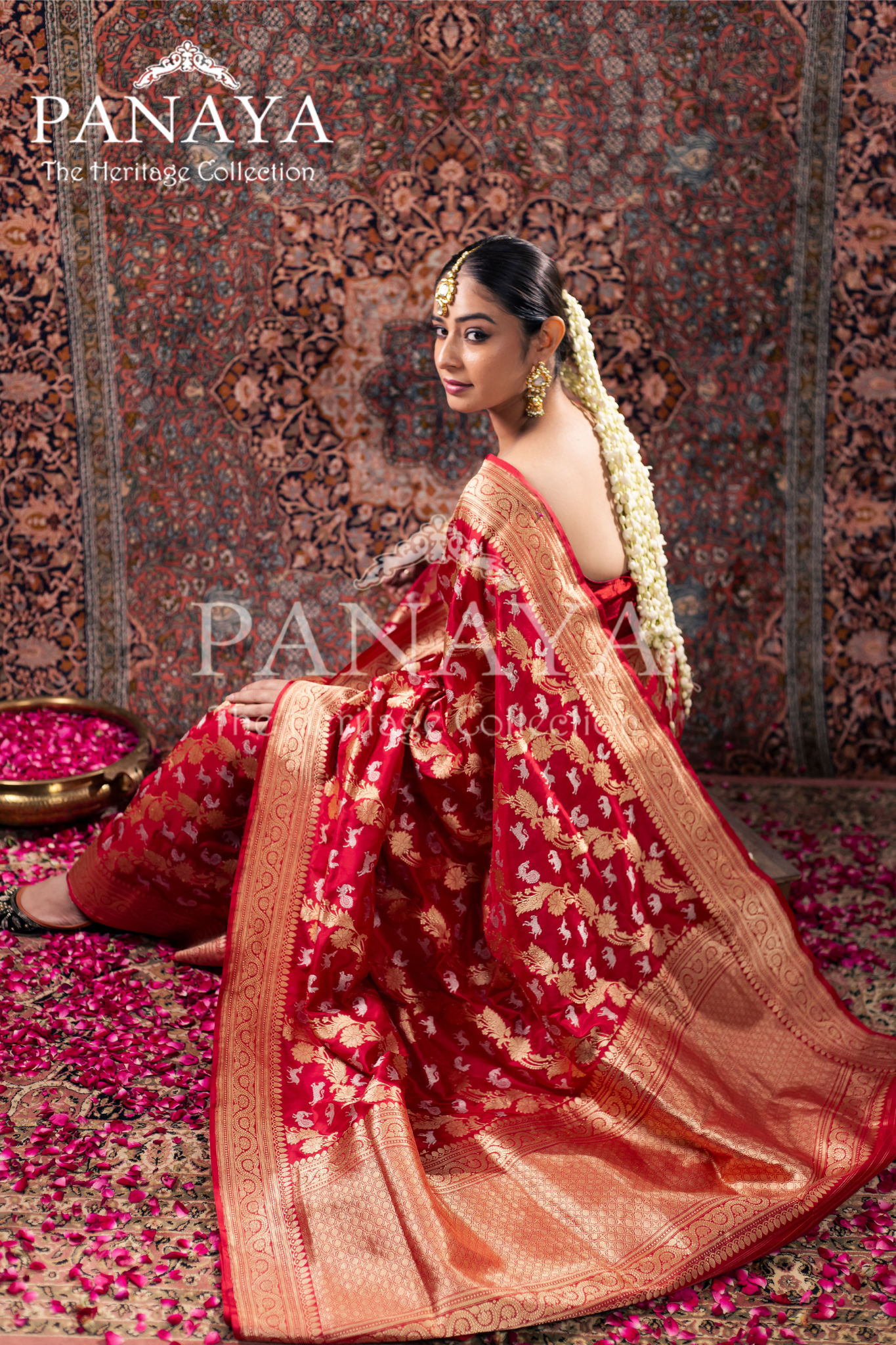 Banrasi Handloom With Shikargah Pattern Zaal Work With Gold And Silver Zari Work