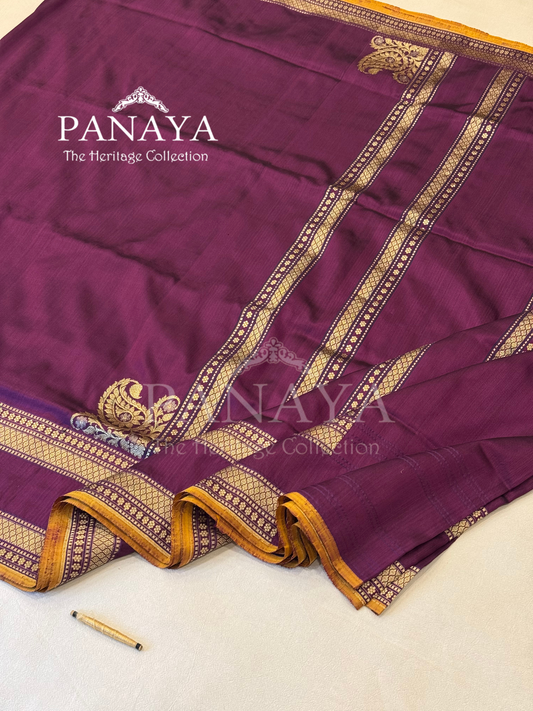 Saree Katan Silk Plain Saree with Banarasi Aanchal, Border & Nice Konia