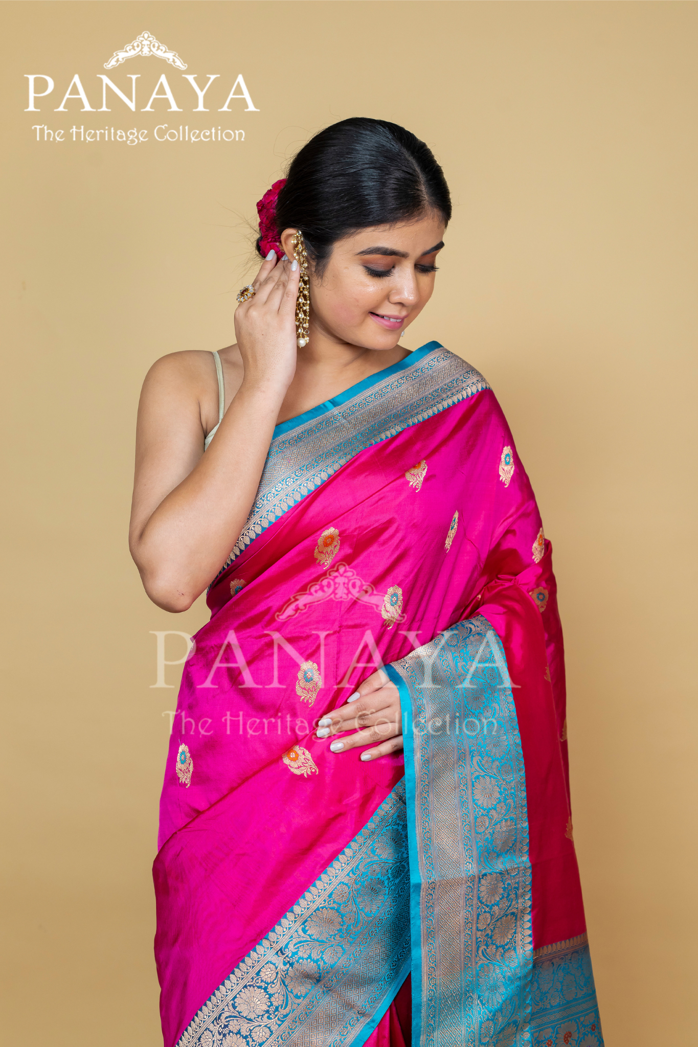 Meenakari Buti With Banarsi Anchal And Border Meenakari Work