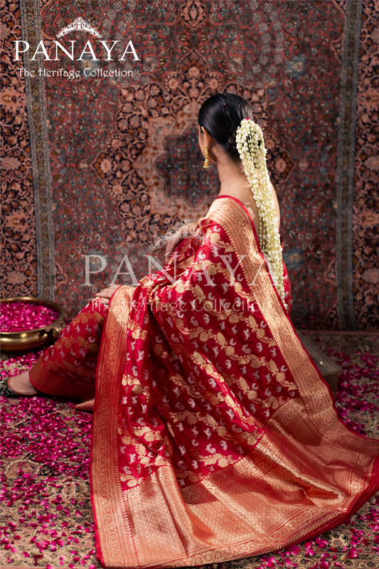 Banrasi Handloom With Shikargah Pattern Zaal Work With Gold And Silver Zari Work