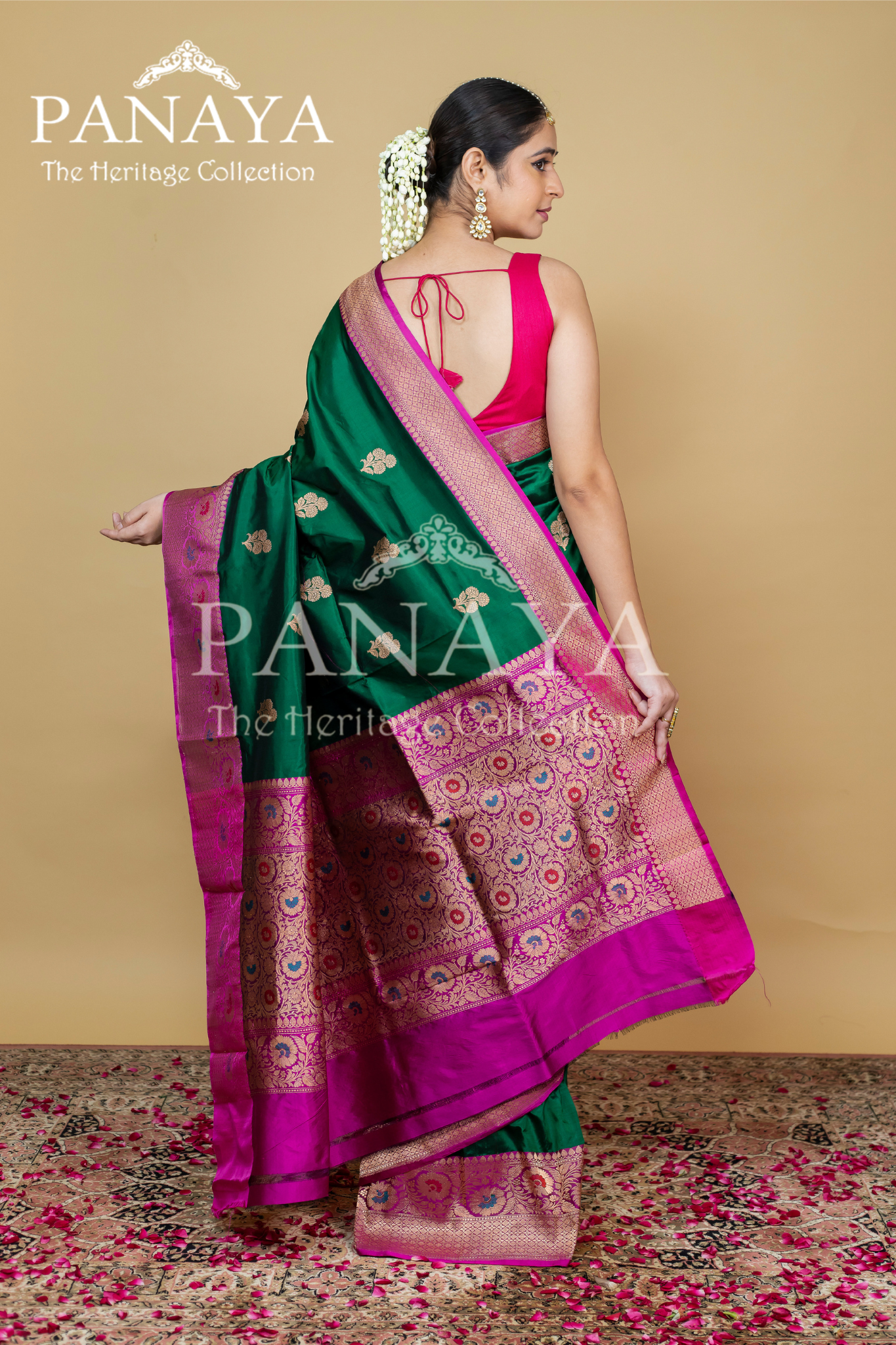 Buti Work With Meenakari Anchal And Border With Contrast Pink Color