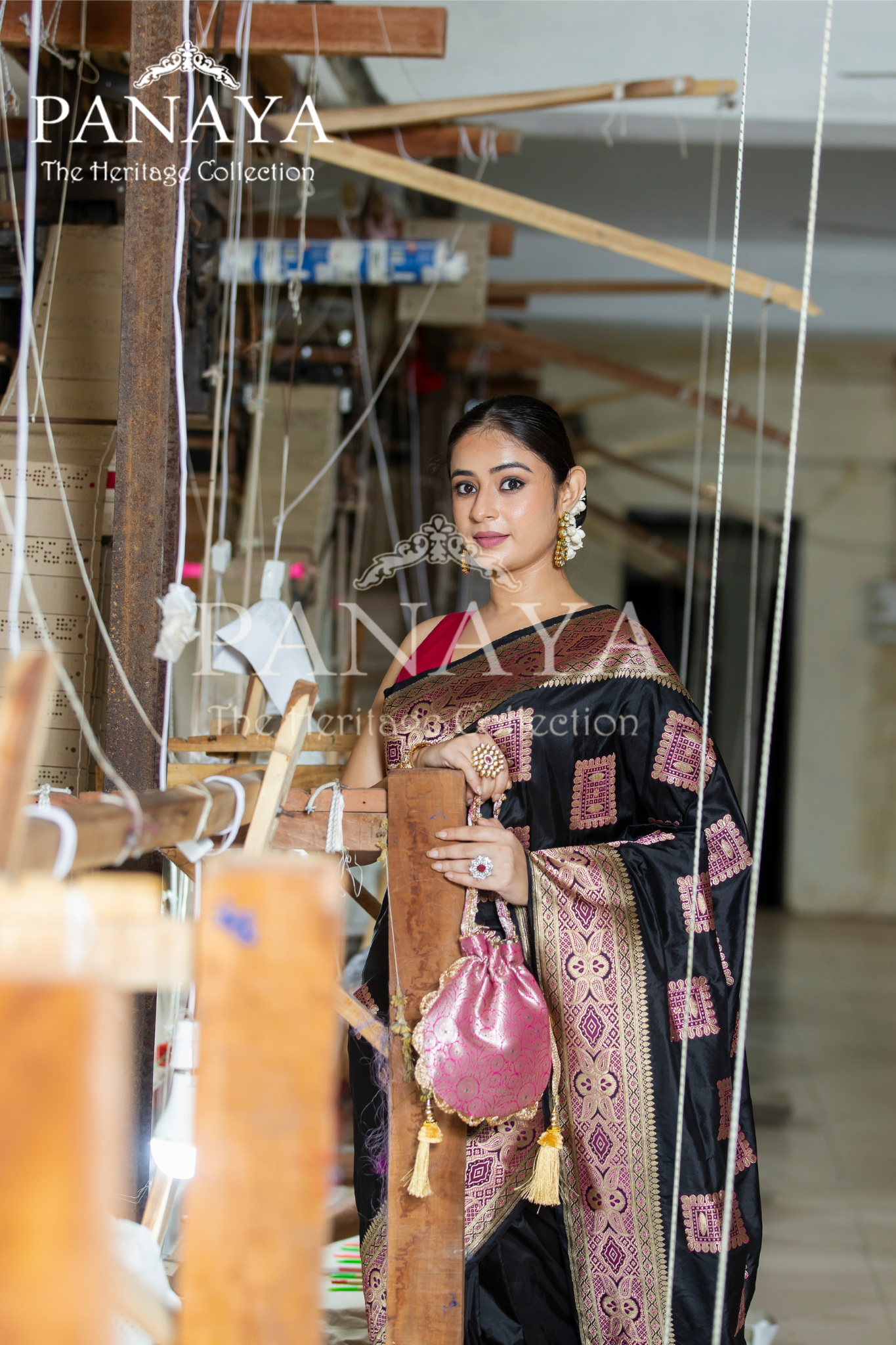 Handloom Katan Silk With Square Heritage Buta Zari Resham Meenakari Work