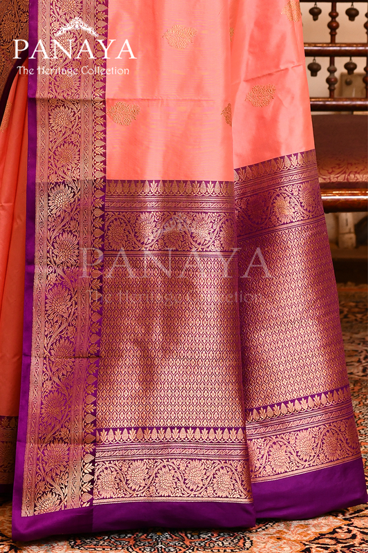 Saree Katan Silk with Contrast Banarasi Aanchal & Border with Gold Zari Boota Design