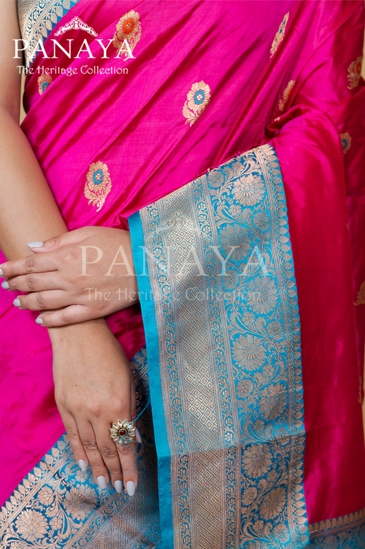 Meenakari Buti With Banarsi Anchal And Border Meenakari Work