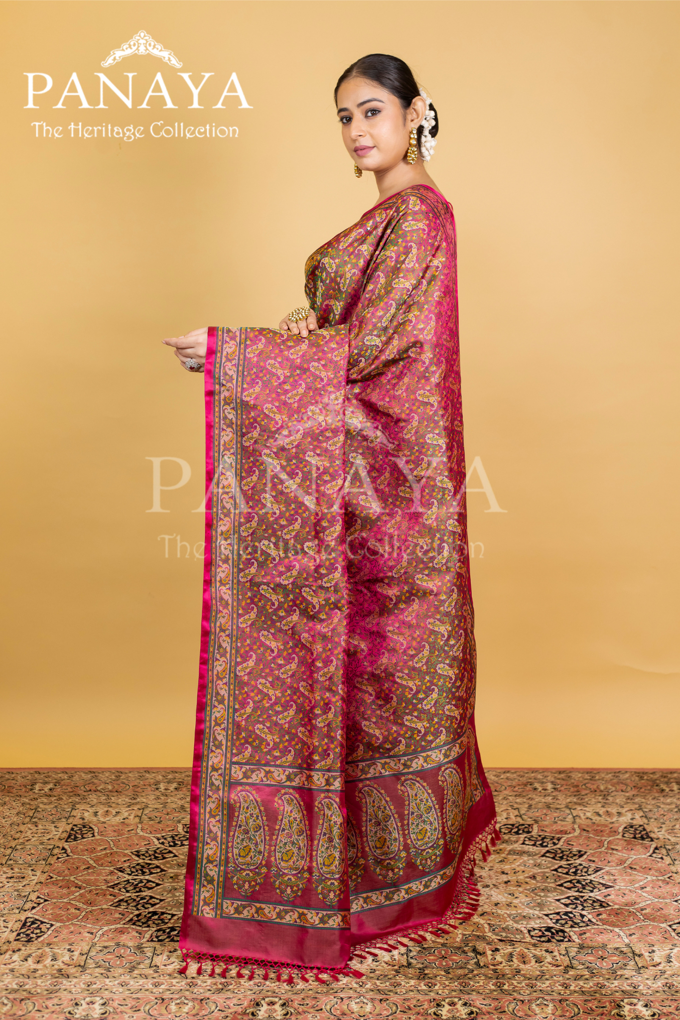Katan Silk Banarasi Paigly Design With Four Color Resham Meenakari Work