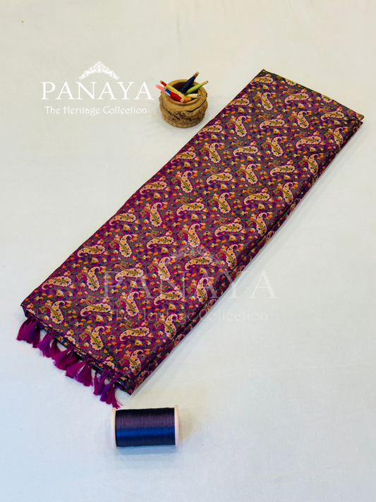 Saree Katan Silk None Paisely Jamewar Saree with banarasi Aanchal & Border with Multi Resham Work