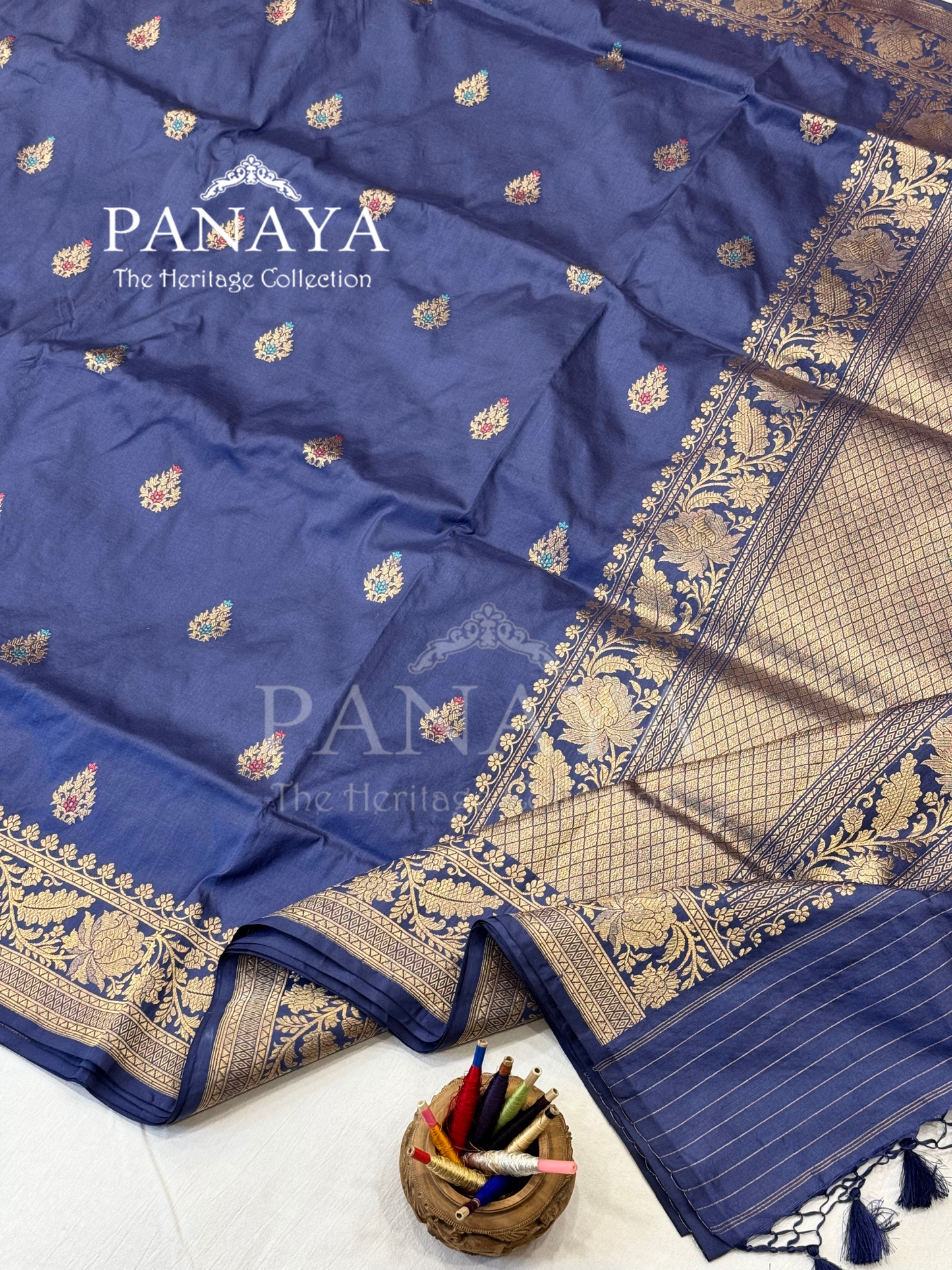 Saree Katan Silk with banarasi aanchal & Border with meenedar Booti Design