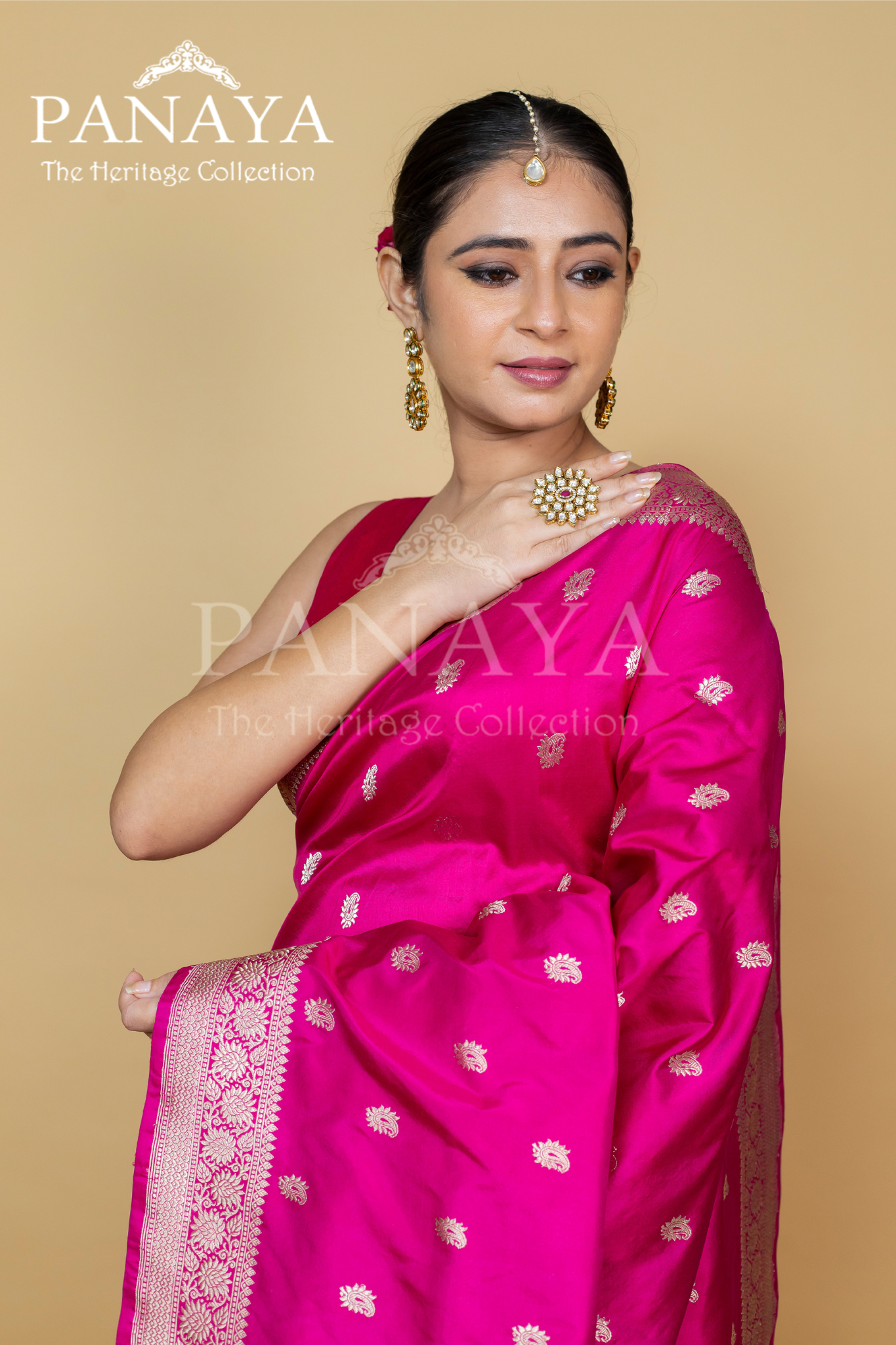 Handloom, katan silk with kadwa buti, kari gold work anchal with zaal lace