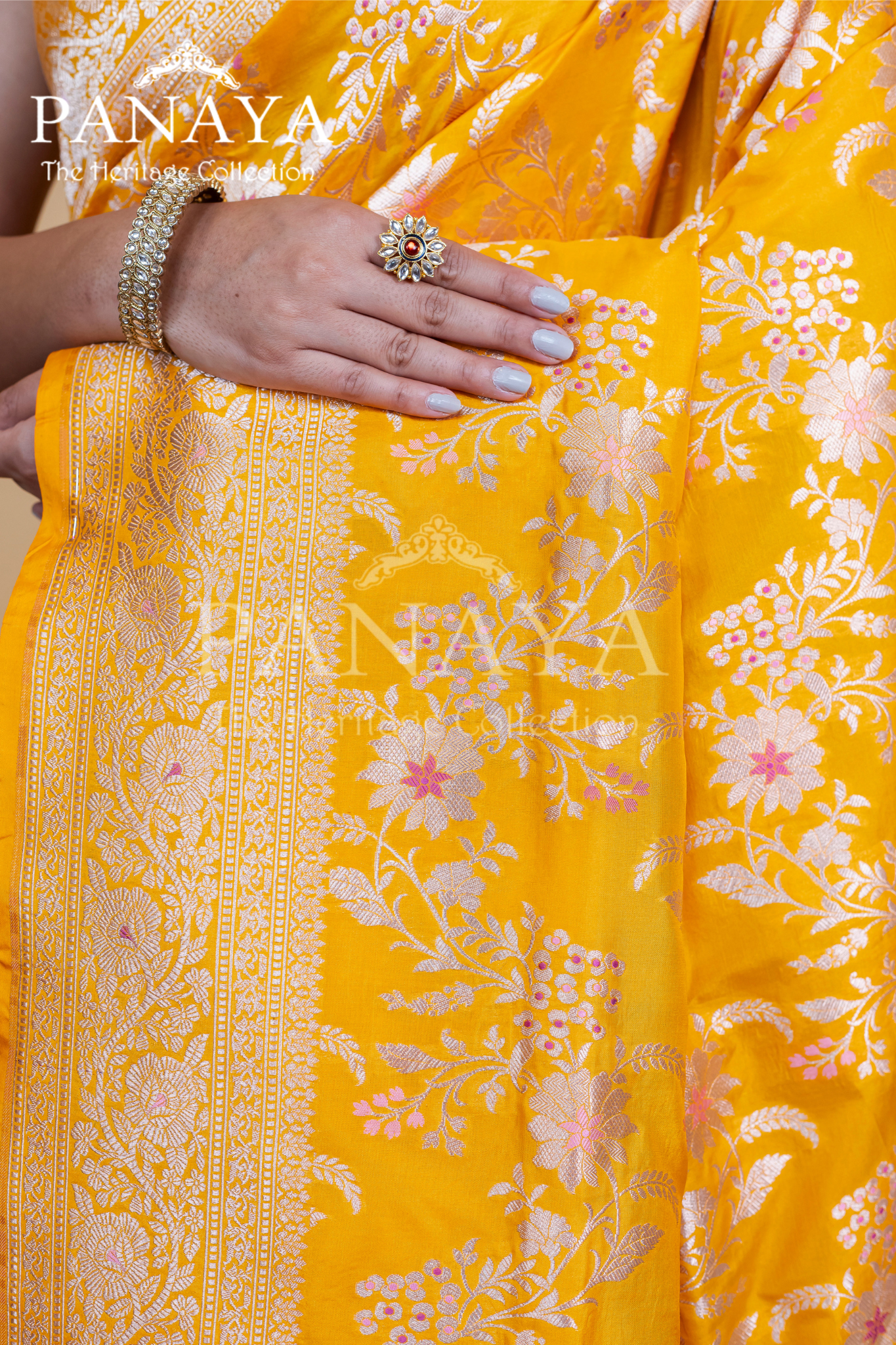 Katan Silk Zaal Design With Meenakari Work Banarasi Anchal Border Work