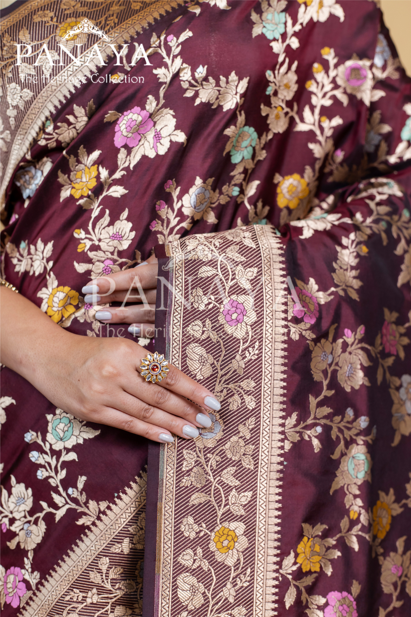 Katan Silk Zaal Design Meenakari Work With Banarasi Anchal Border Design