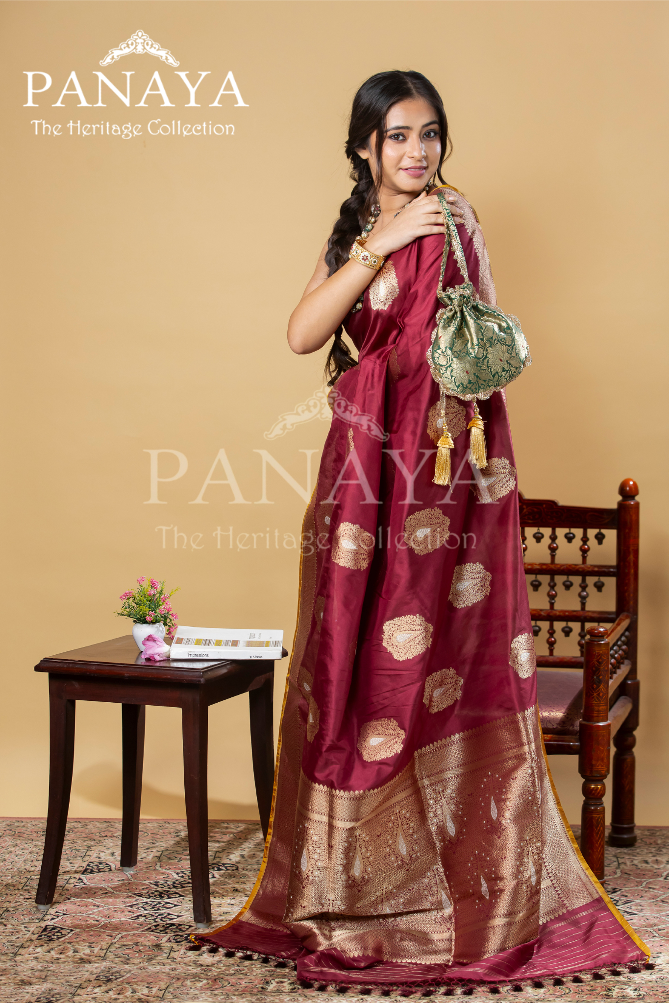 Katan Silk With Royal Buta With Gold And Silver Zari Work
