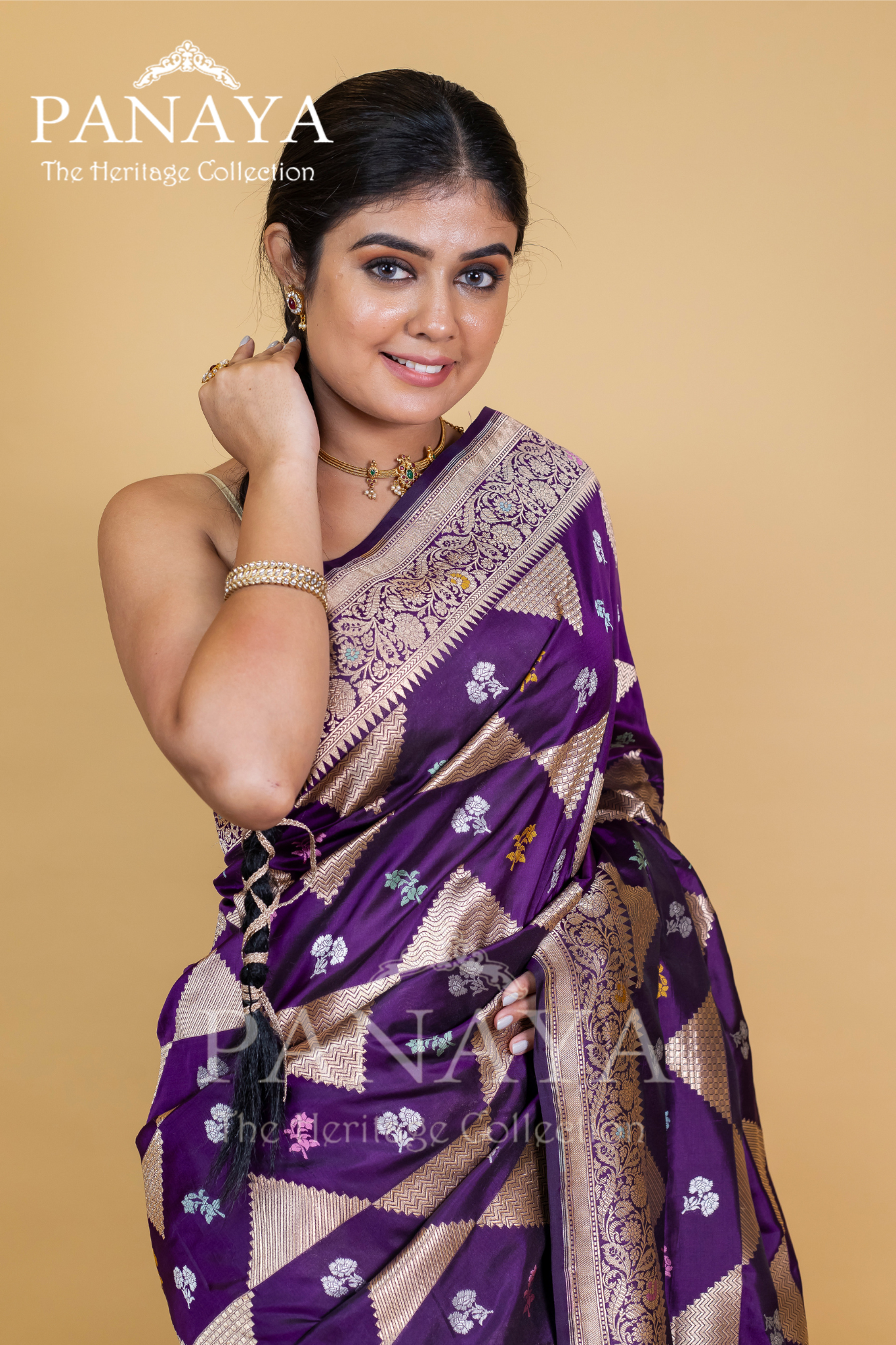Katan Silk Meenakari Buti With Triangular Work