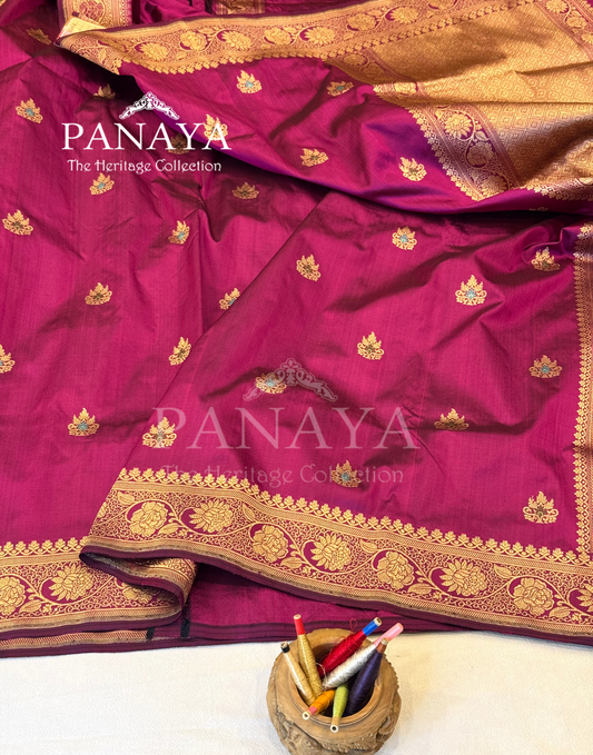 Saree Katan Silk with banarasi aanchal & Border with meenedar Booti Design