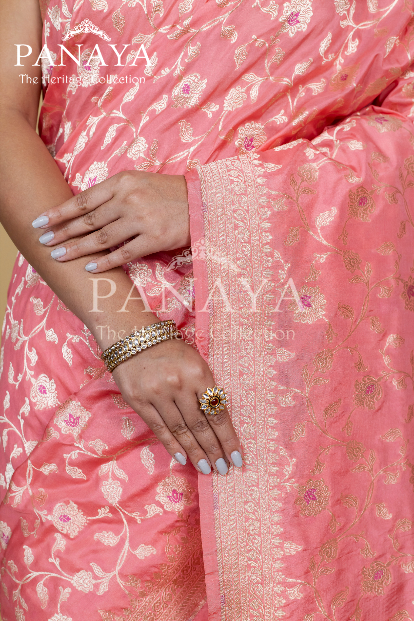 Katan Silk Zaal Design Meenakari Work With Banarasi Anchal Border Design