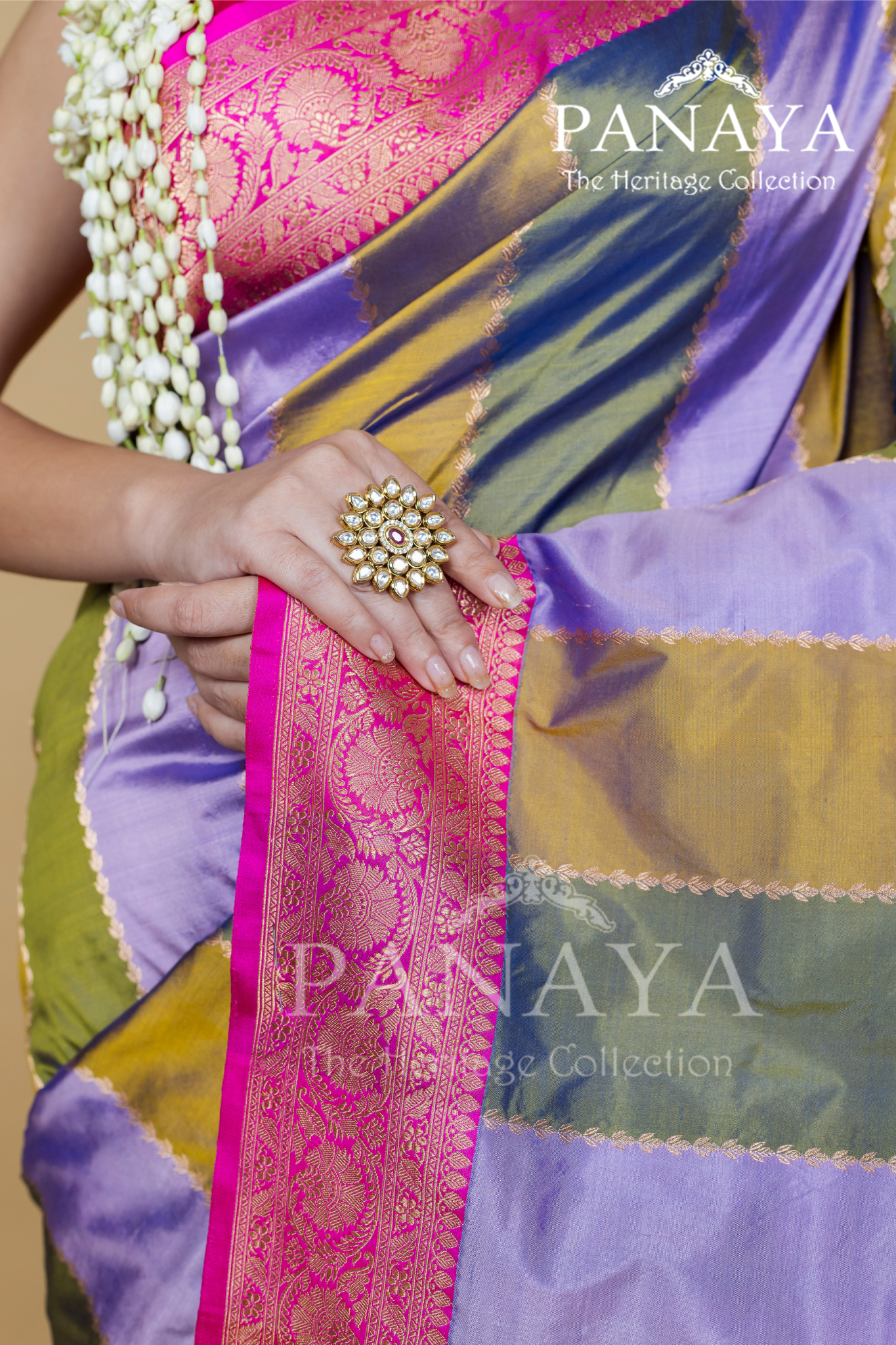 Rangkat Saree With Contrast Banarsi Border And Anchal