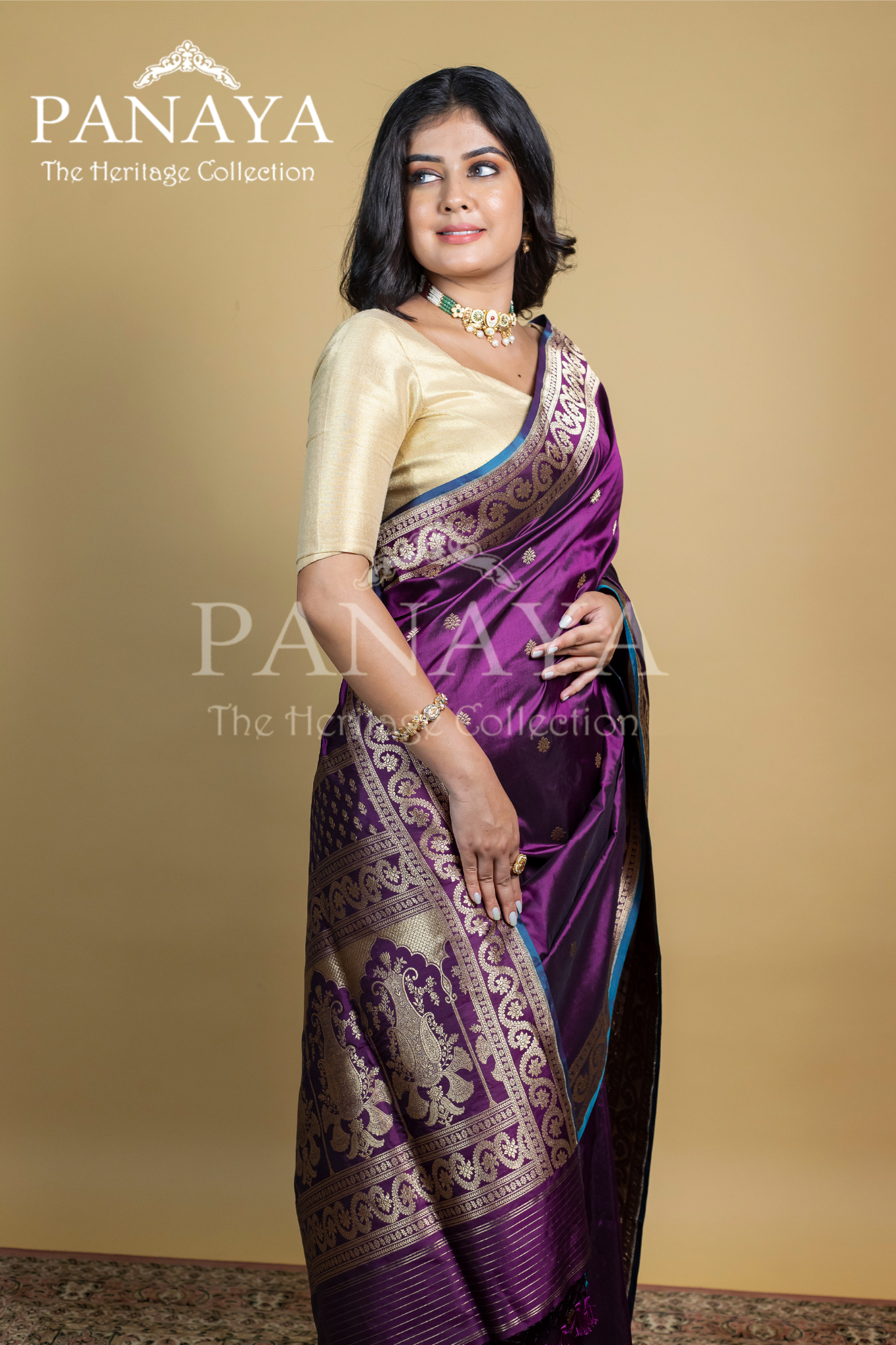 Handloom, Katan Silk With Darbar Anchal, Zari Gold Work Border