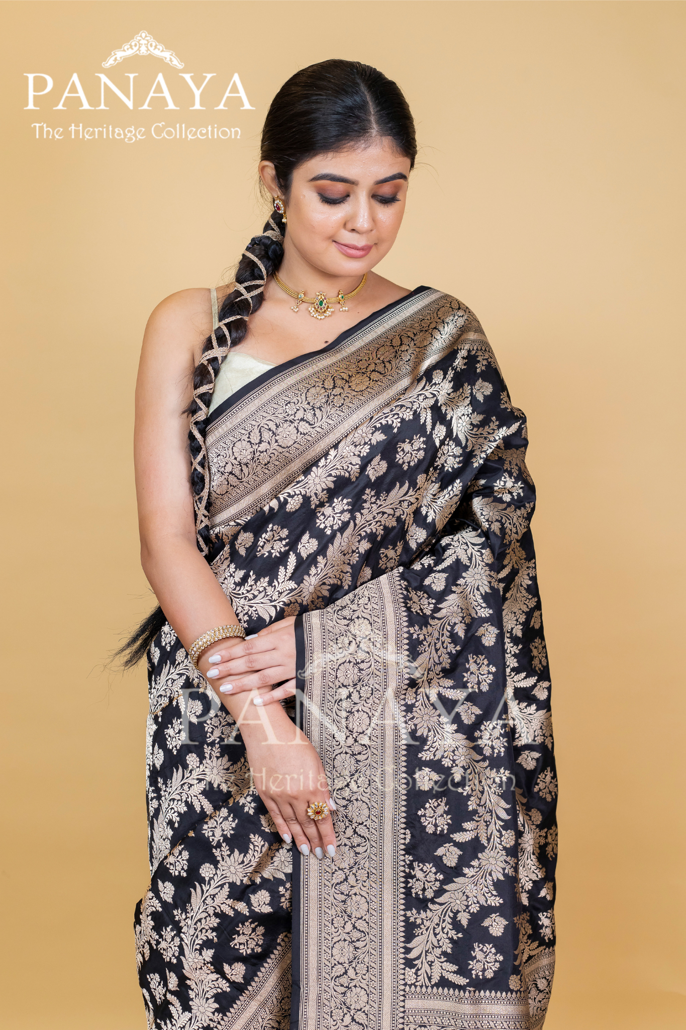 Katan Silk Zaal Design With Gold Zari Banarasi Anchal Border Design