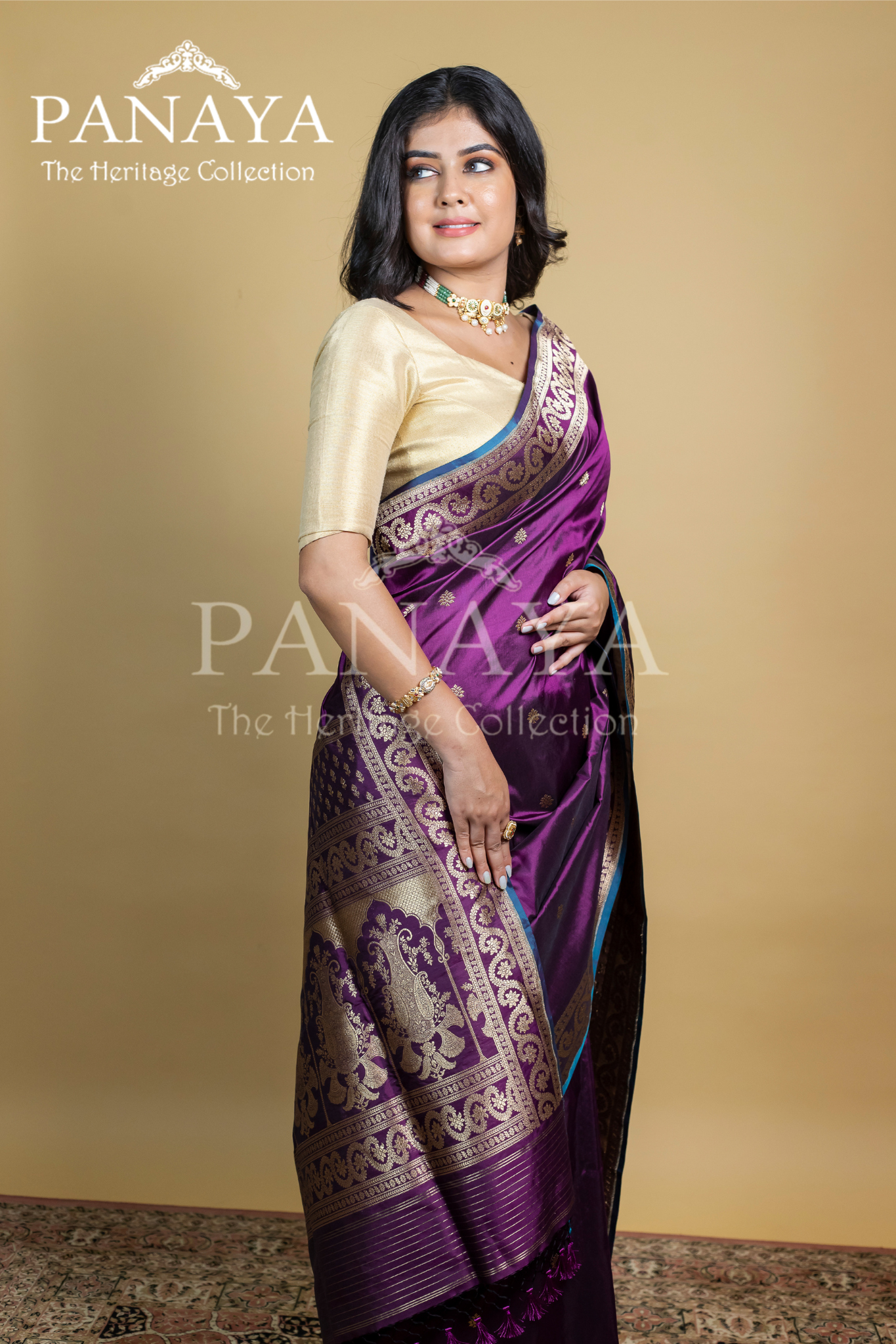Handloom, Katan Silk With Darbar Anchal, Zari Gold Work Border