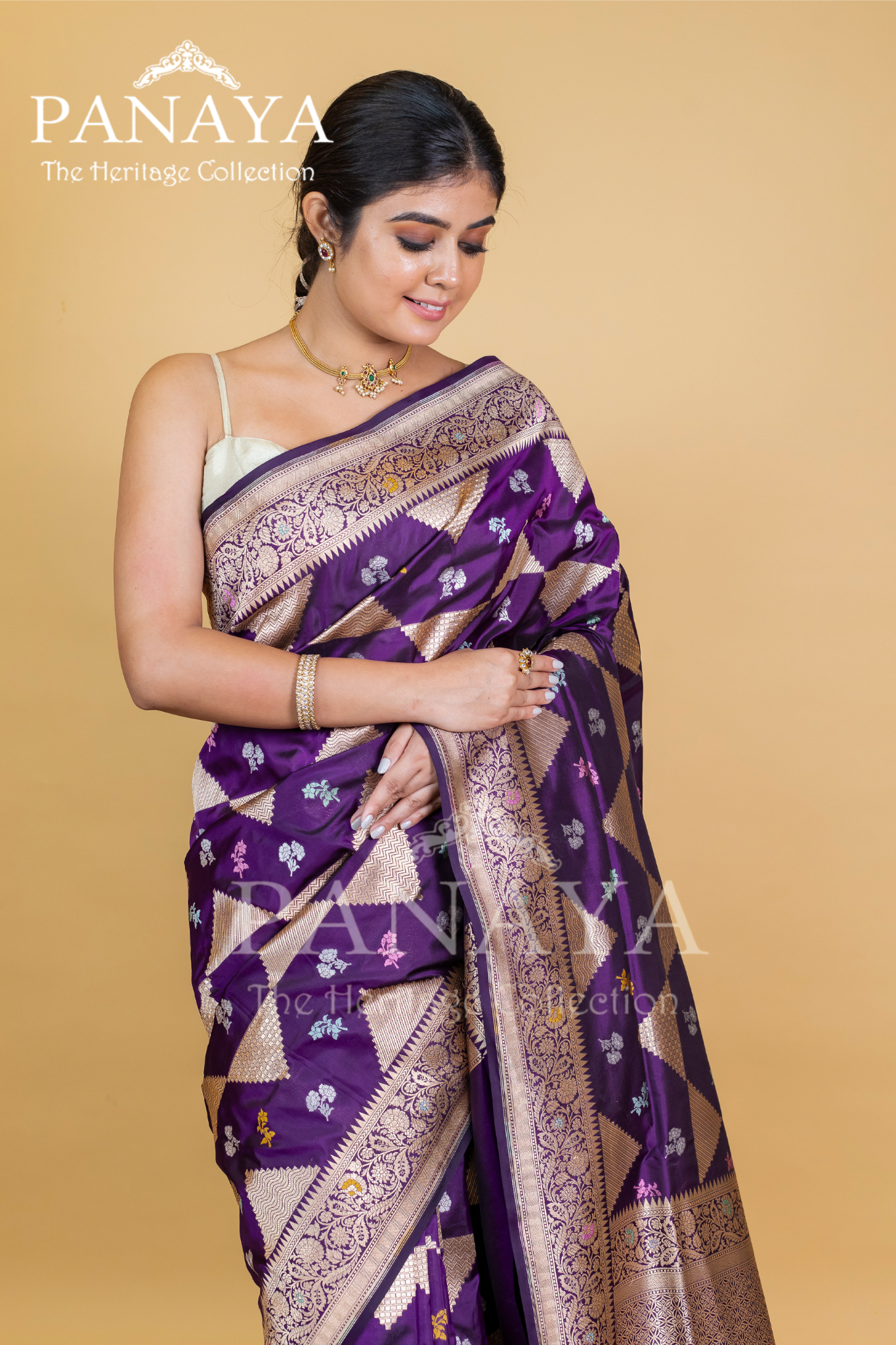 Katan Silk Meenakari Buti With Triangular Work