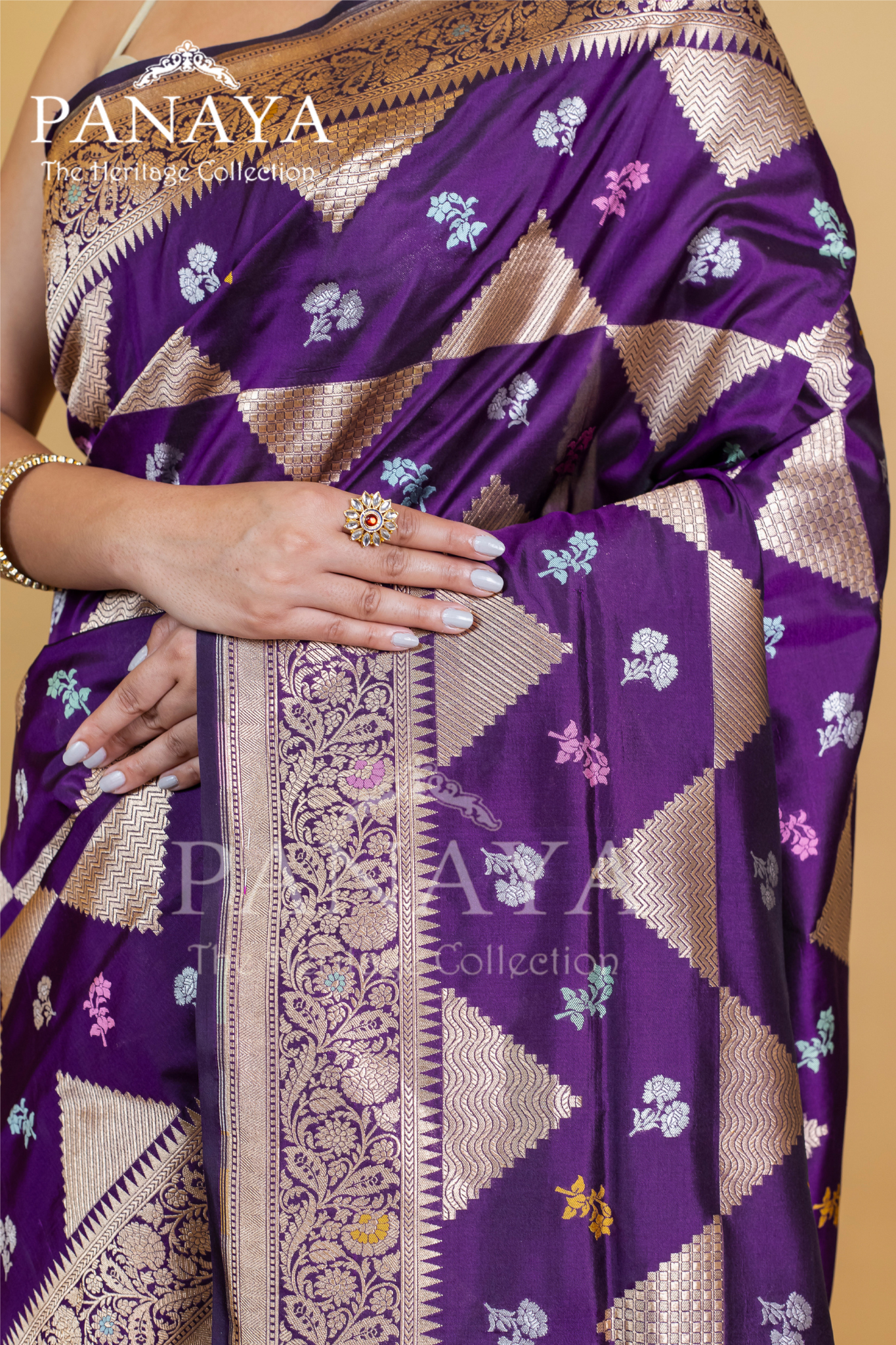 Katan Silk Meenakari Buti With Triangular Work