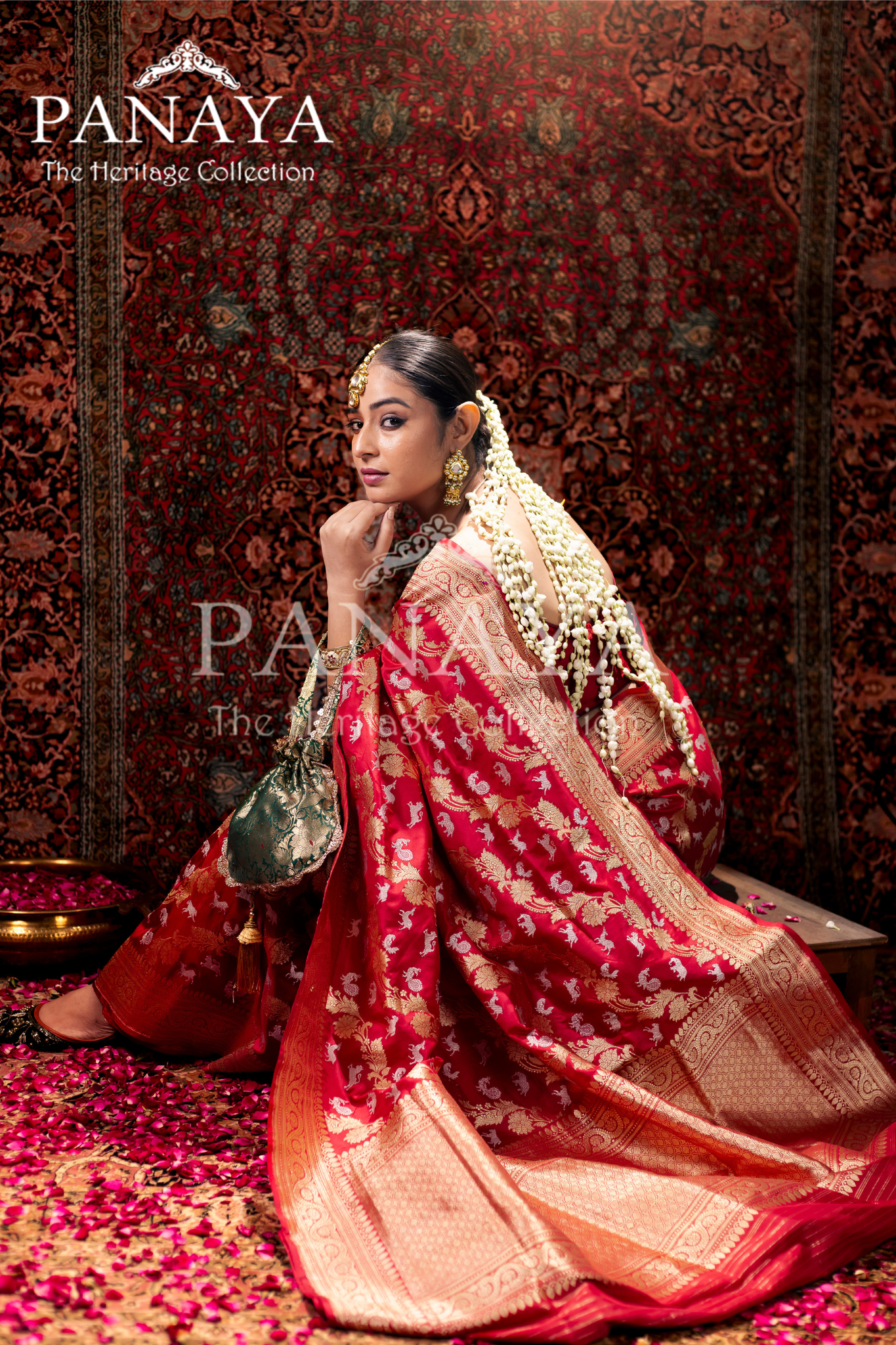 Banrasi Handloom With Shikargah Pattern Zaal Work With Gold And Silver Zari Work