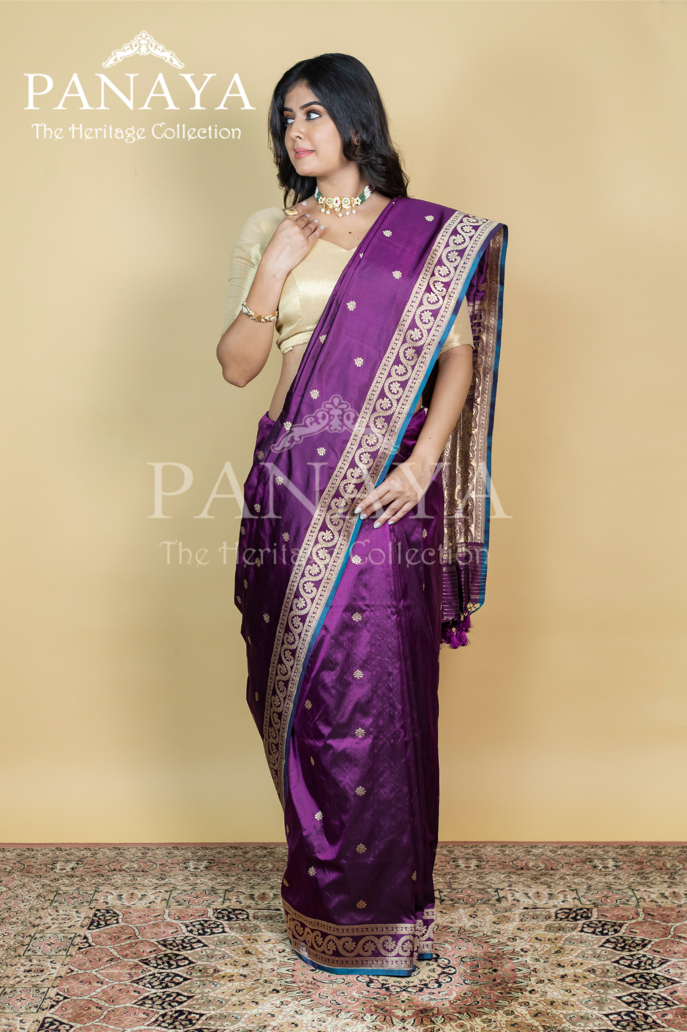 Handloom, Katan Silk With Darbar Anchal, Zari Gold Work Border