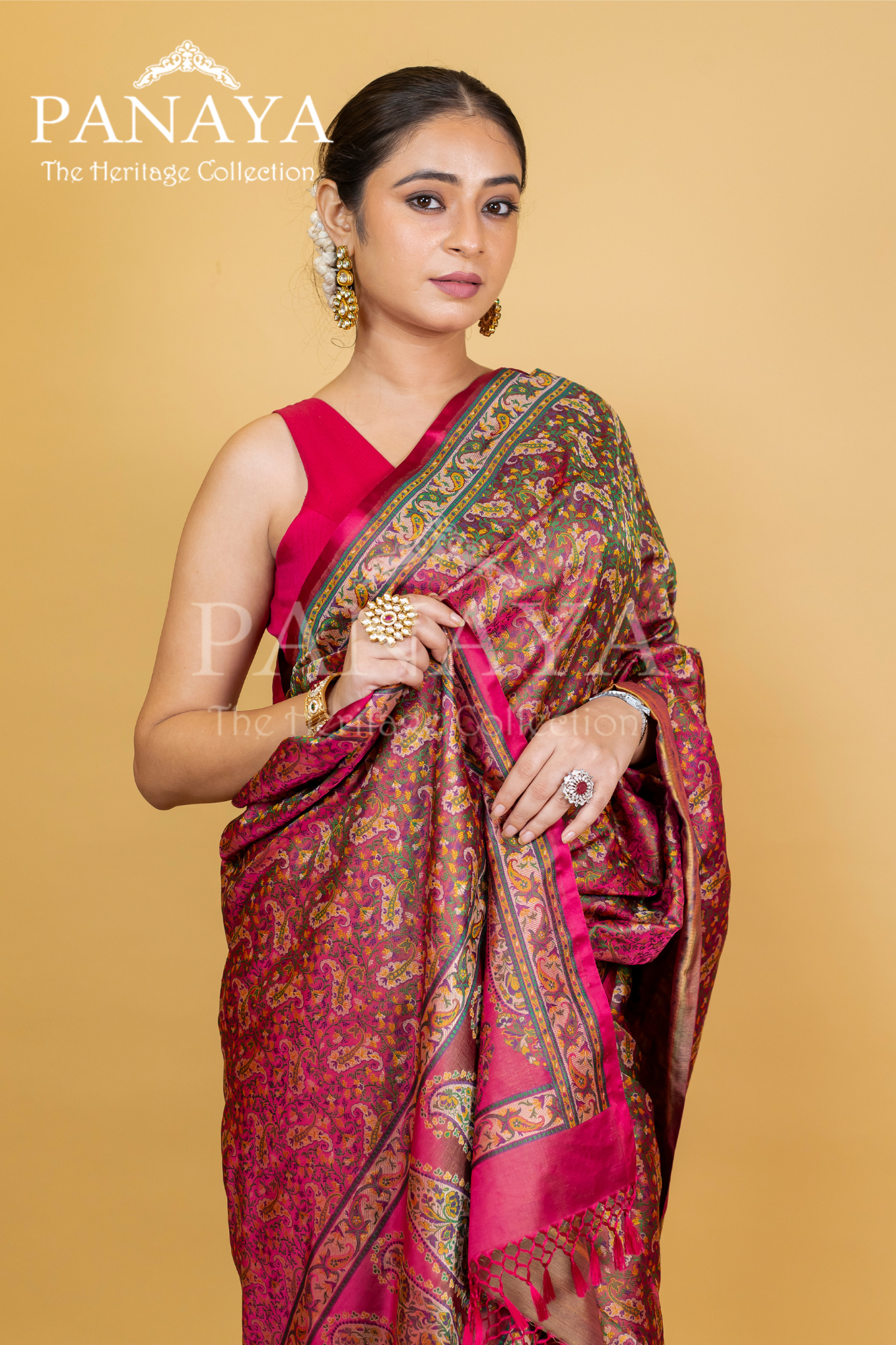 Katan Silk Banarasi Paigly Design With Four Color Resham Meenakari Work