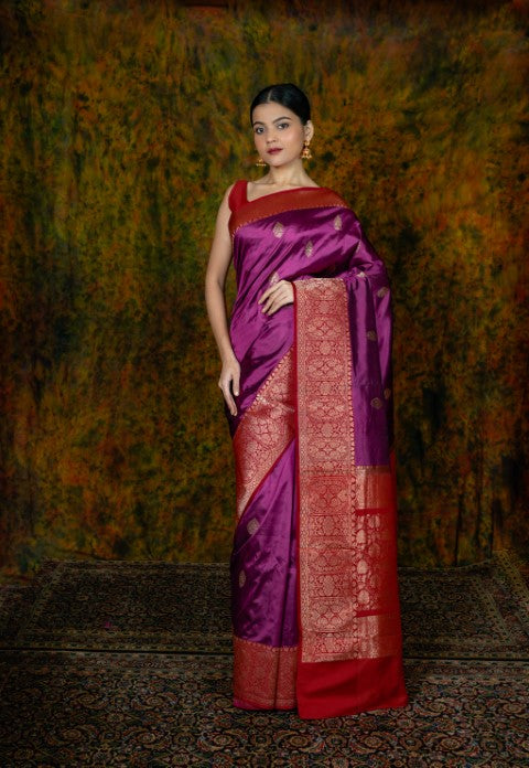 Magenta Katan Pure Silk Saree - Panaya 