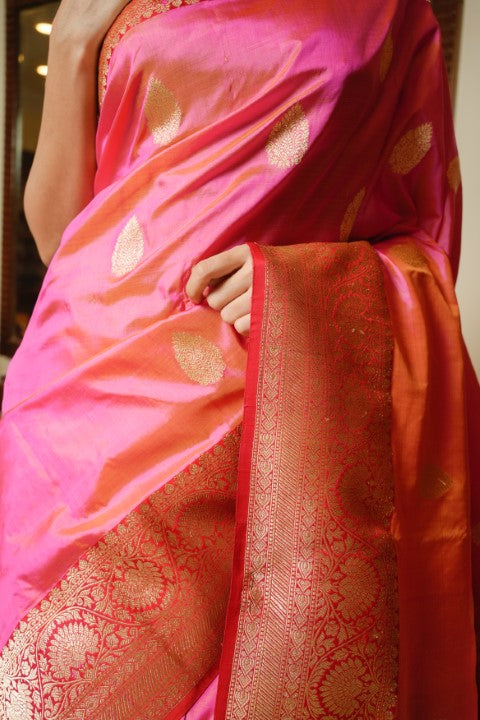 Pink Katan Pure Silk Saree - Panaya 