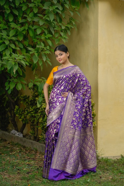 Purple Katan Pure Silk Cutwork Saree - Panaya 