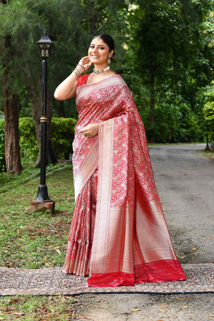 Red Katan Silk Saree — Kadwa Booti