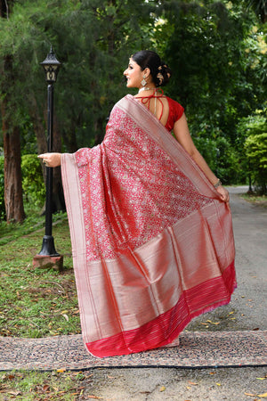 Red Katan Silk Saree — Kadwa Booti