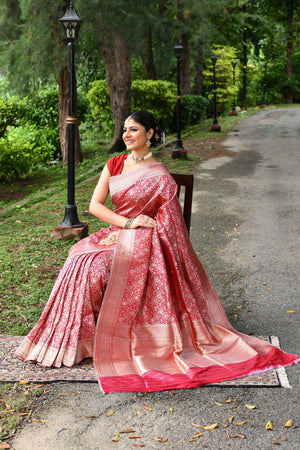 Red Katan Silk Saree — Kadwa Booti