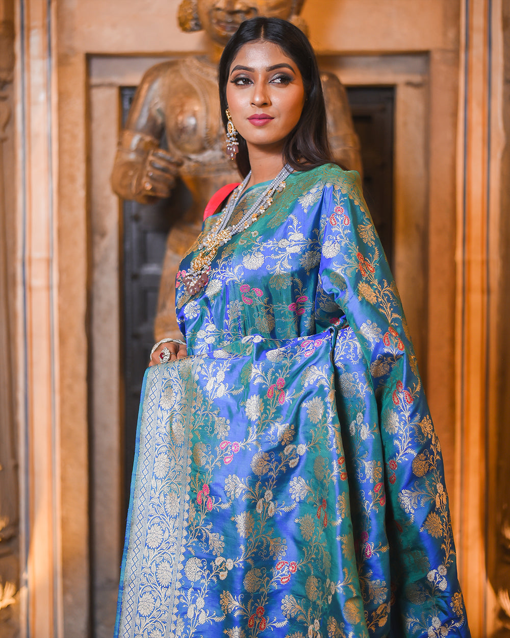 Blue Handwoven Kadwa Katan Pure Silk Saree - Panaya 