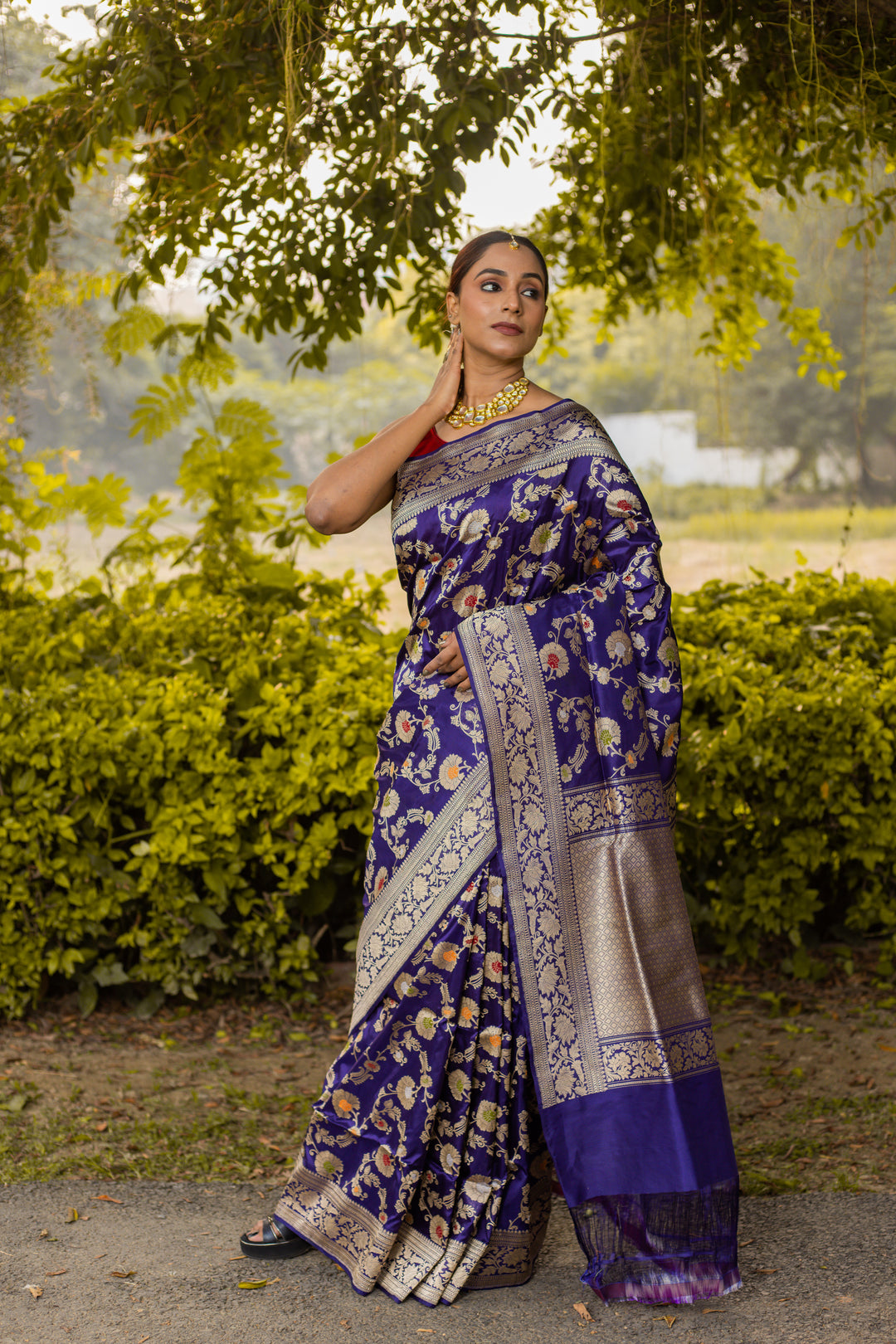 Royal Blue Saree Katan Silk Handwoven - Panaya 