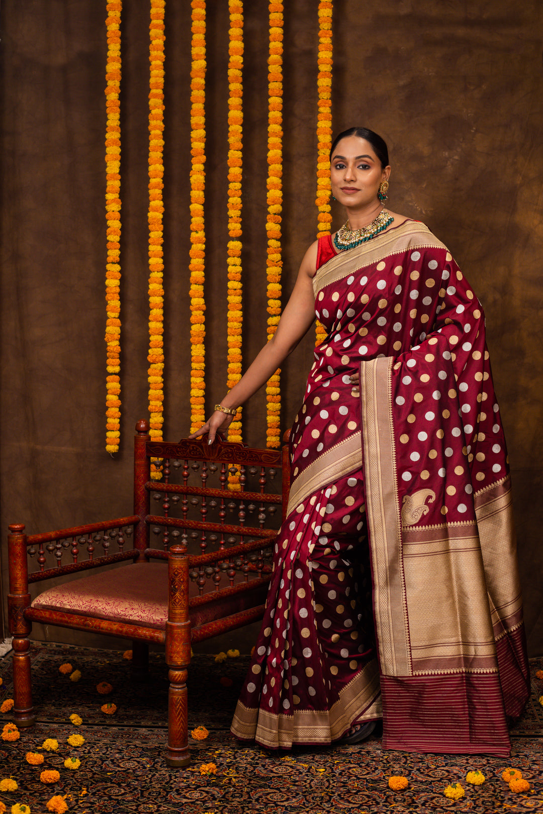 Maroon Saree Katan Silk Handwoven - Panaya 