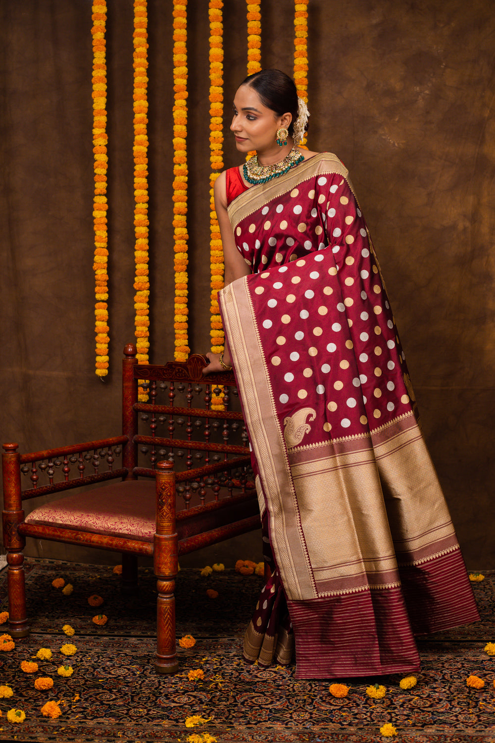 Maroon Saree Katan Silk Handwoven - Panaya 